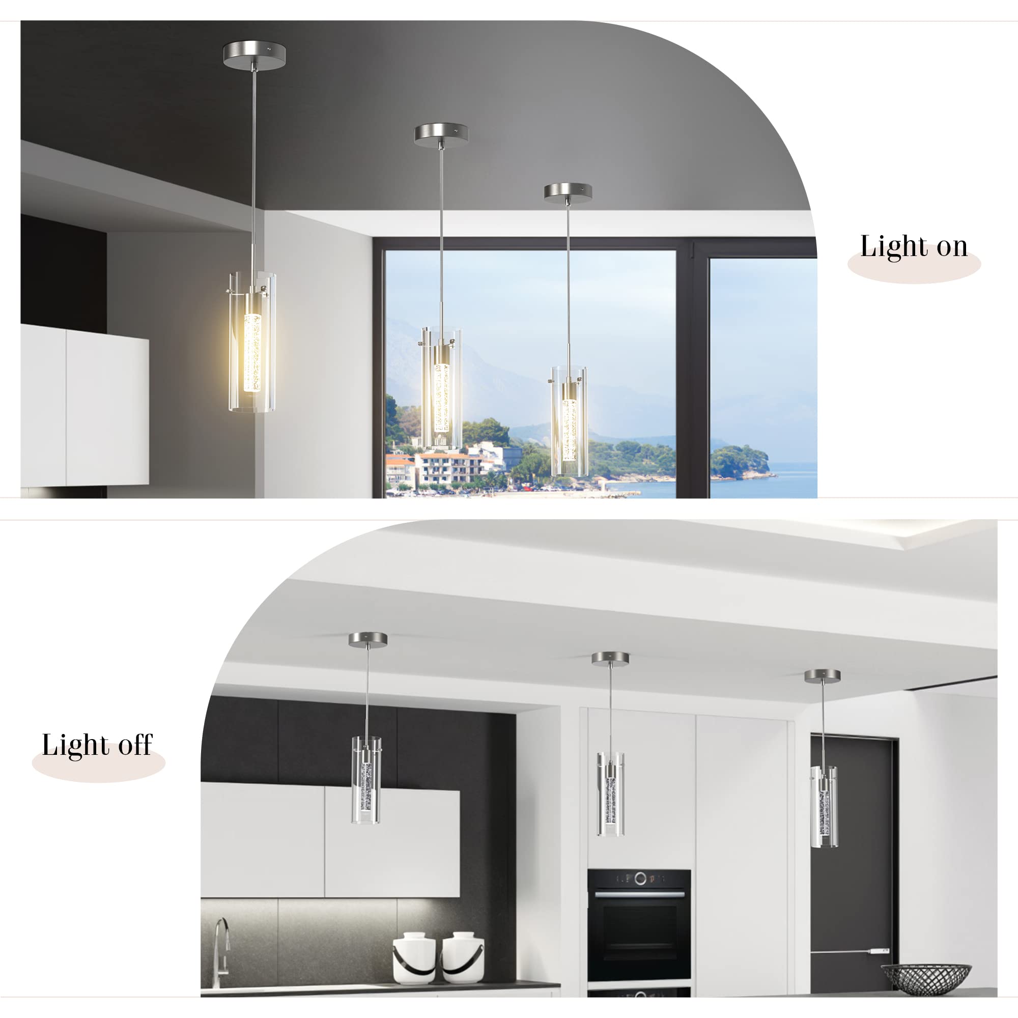 Esfos 1 Pack Pendant Ceiling Light Fixture, Pendant Lights For Kitchen Island Crystal Pendant Light, 1-Light Integrated Kitchen