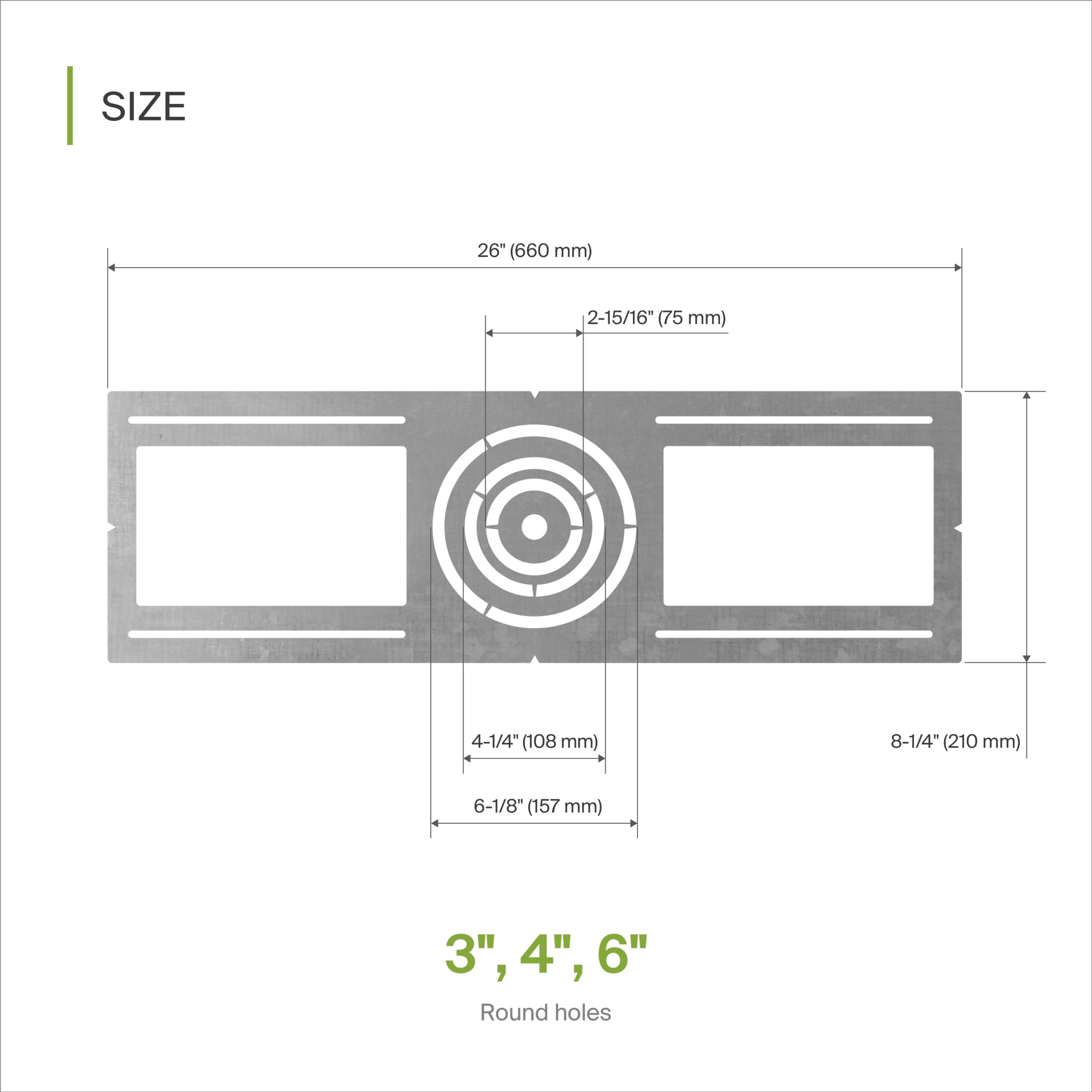 ASD 48 Pack Mounting Plate - Symmetric Round Hole for 3-4-6" Flat Steel Rough-in Wafer Light Bracket, Model A-MPLR-346-FS(