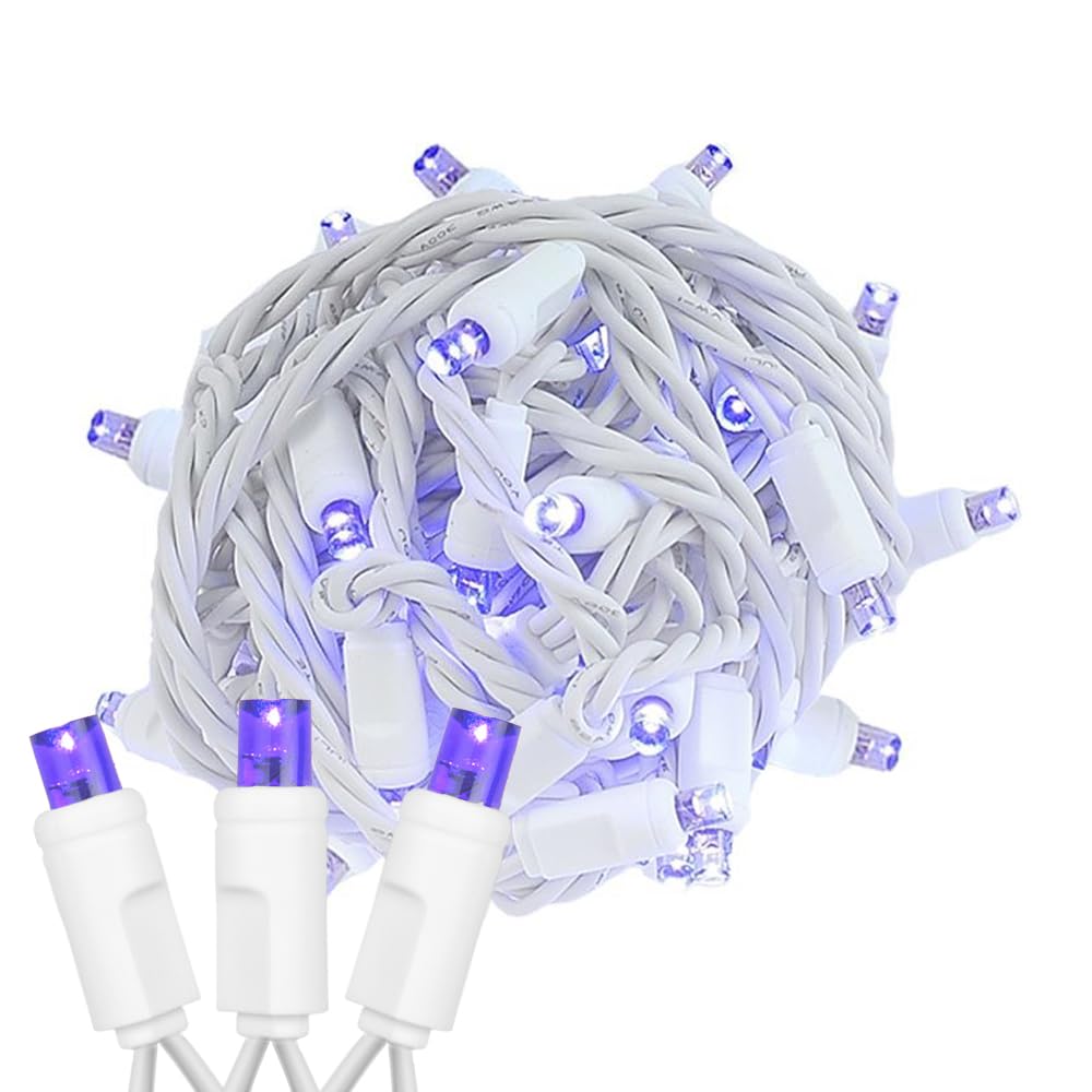 Novelty Lights 25 Feet 50 Light Purple Led Christmas Lights White Wire, Connectable Mini String, Indoor/Outdoor, Commercial Grad