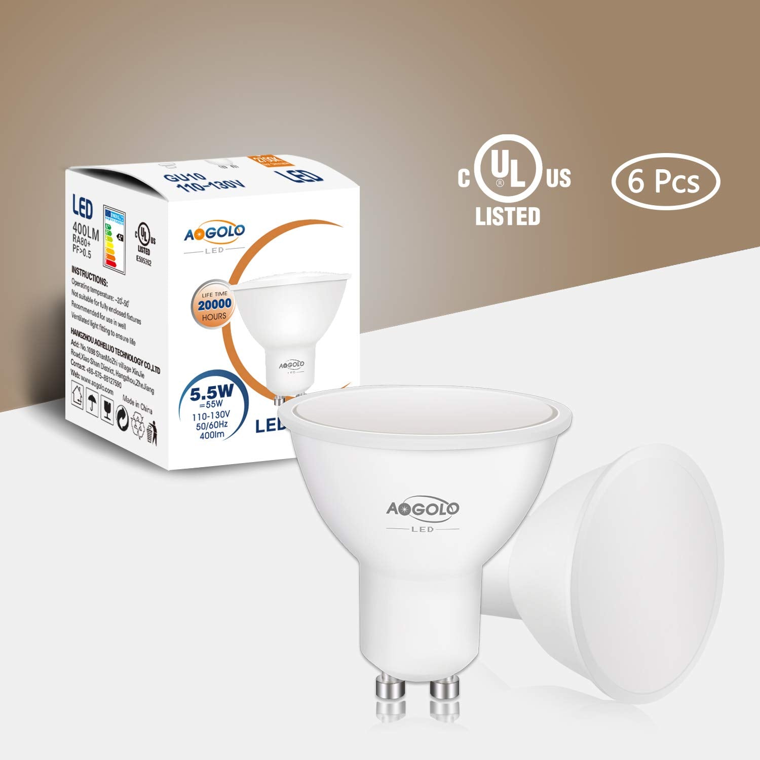 Aogolo Gu10 Ac120V Led Light Bulbs, 6 Pcs Daylight White 4200K 50W Equivalent, 500 Lumens, 5.5W Led Spotlight,Non Dimmable, Repl