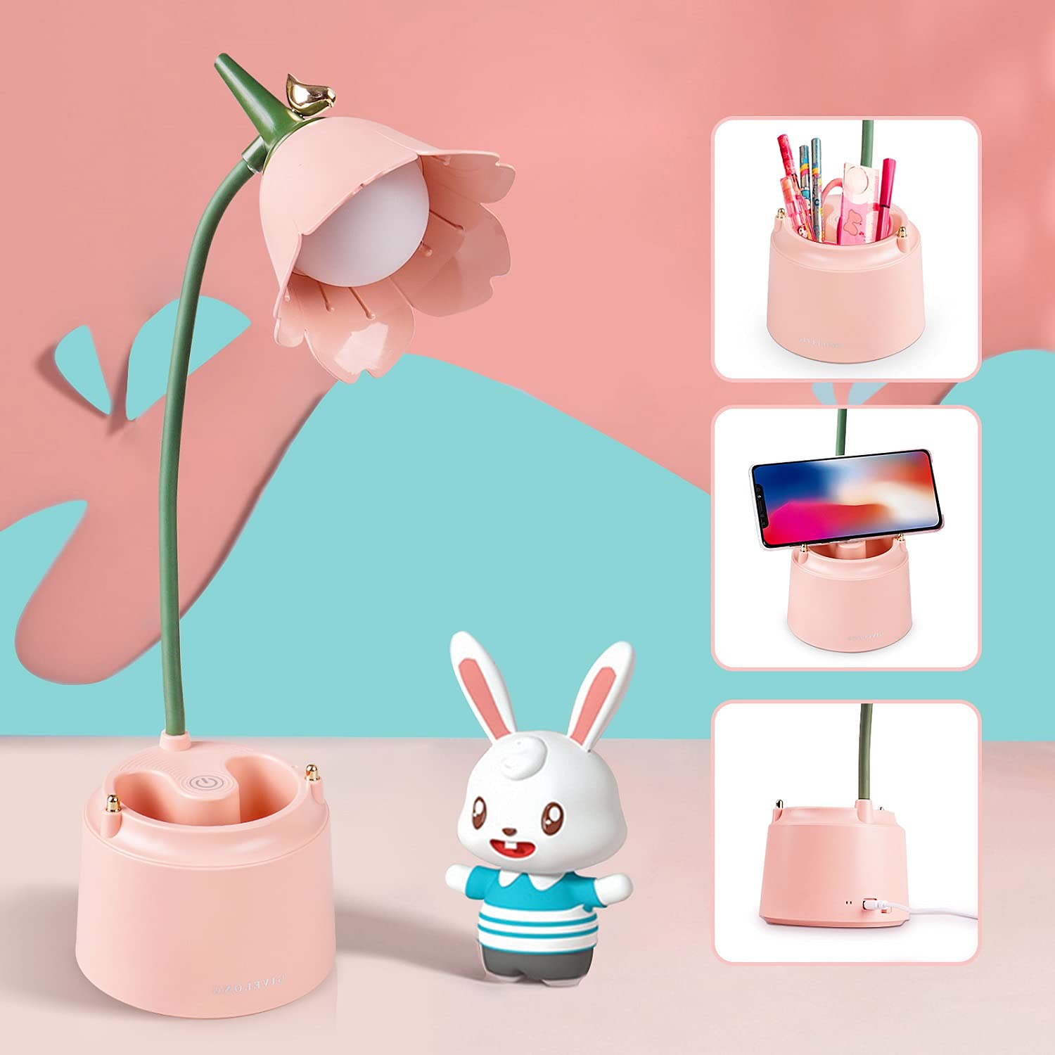Neporal Rechargeable Kids Lamp, LED Desk Lamp Touch Control Dimming 3 Brightness, 360Flexible Gooseneck Eye-Care Children Studyi