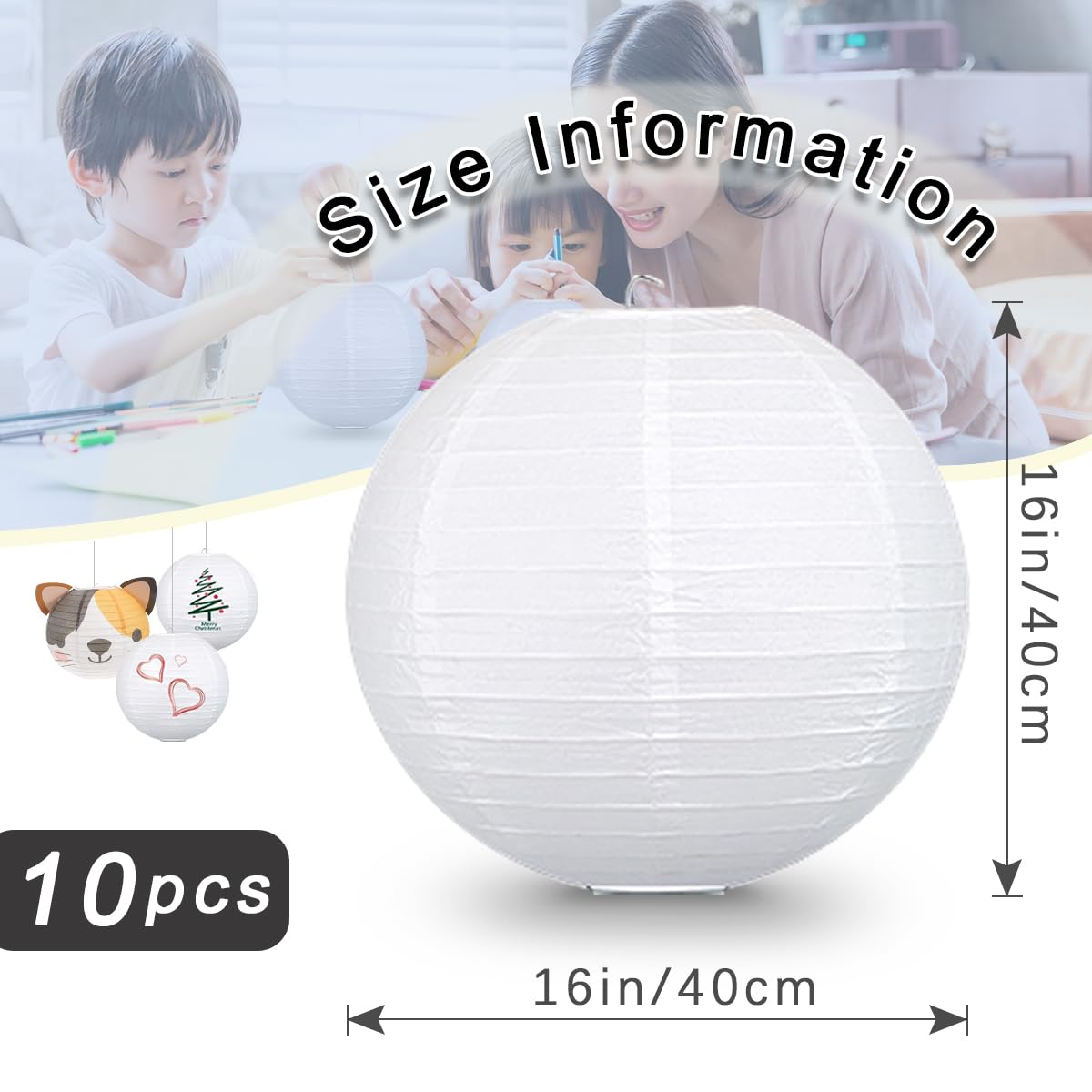 Peywot 10Pcs Round Paper Lanterns for Home Decor, Wedding, Party - 16 Inch, White, Model DL-B10-16in