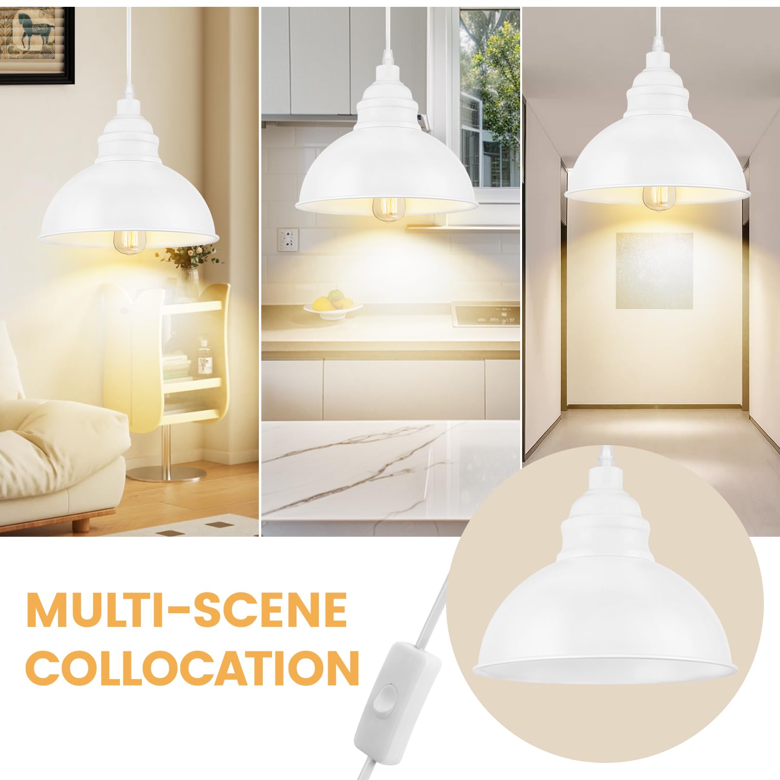 Soodmi Plug In Pendant Light, 15Ft Hanging Lights, On/Off Switch, Industrial Pendant Light With Plug In Cord, Metal Hanging Lamp