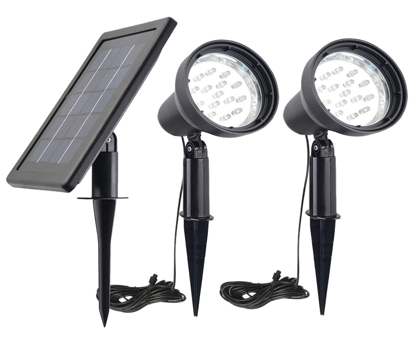 SUNLONG Solar Powered Spot Lights Outdoor Waterproof 2 in 1, Adjustable Power, 2 x Spots, Warm White, Model SLSP00