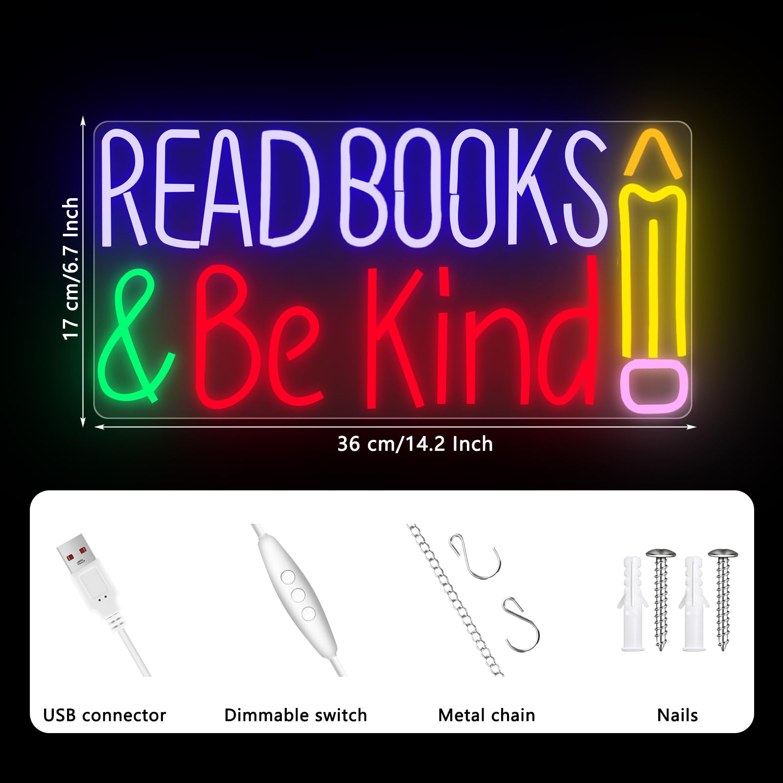 AUGELRE Neon Sign for Wall Decor, Dimmable Acrylic Light Up Sign, Blue, Reading Room/Library Decoration