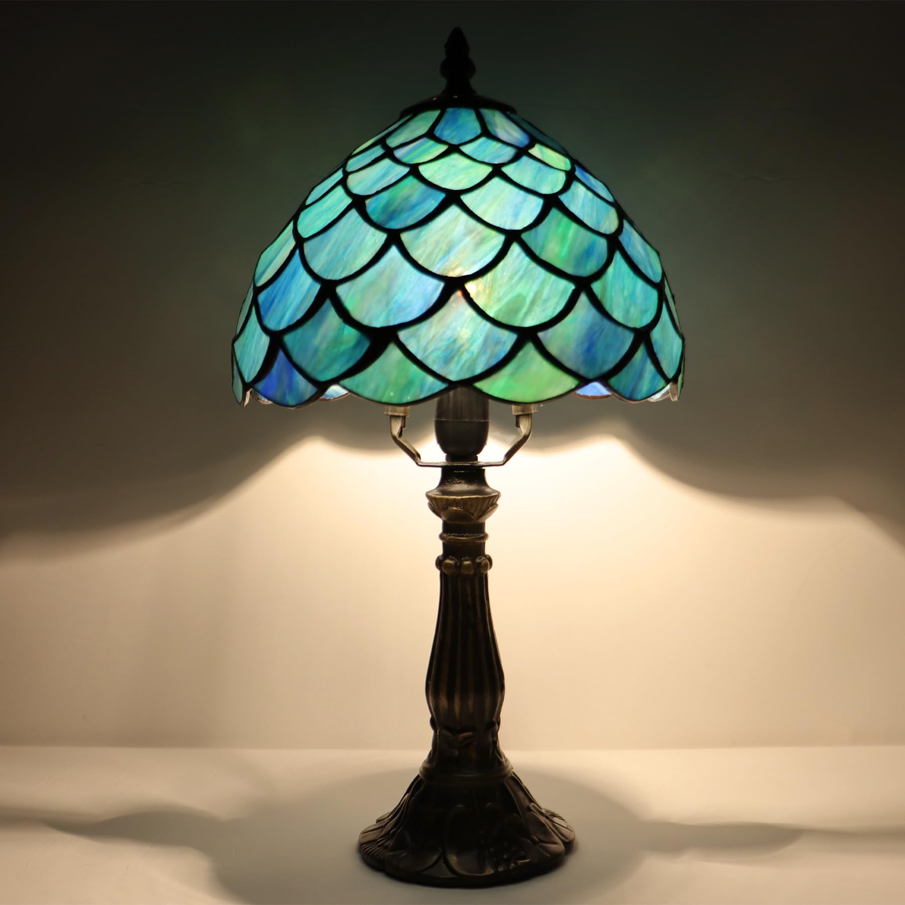 Lxhcyou Small Tiffany Lamp Mini Accent Table Lamp Stained Glass Desk Memory Lamp Sympathy 8X14.5 Inch (Fishscale Style)