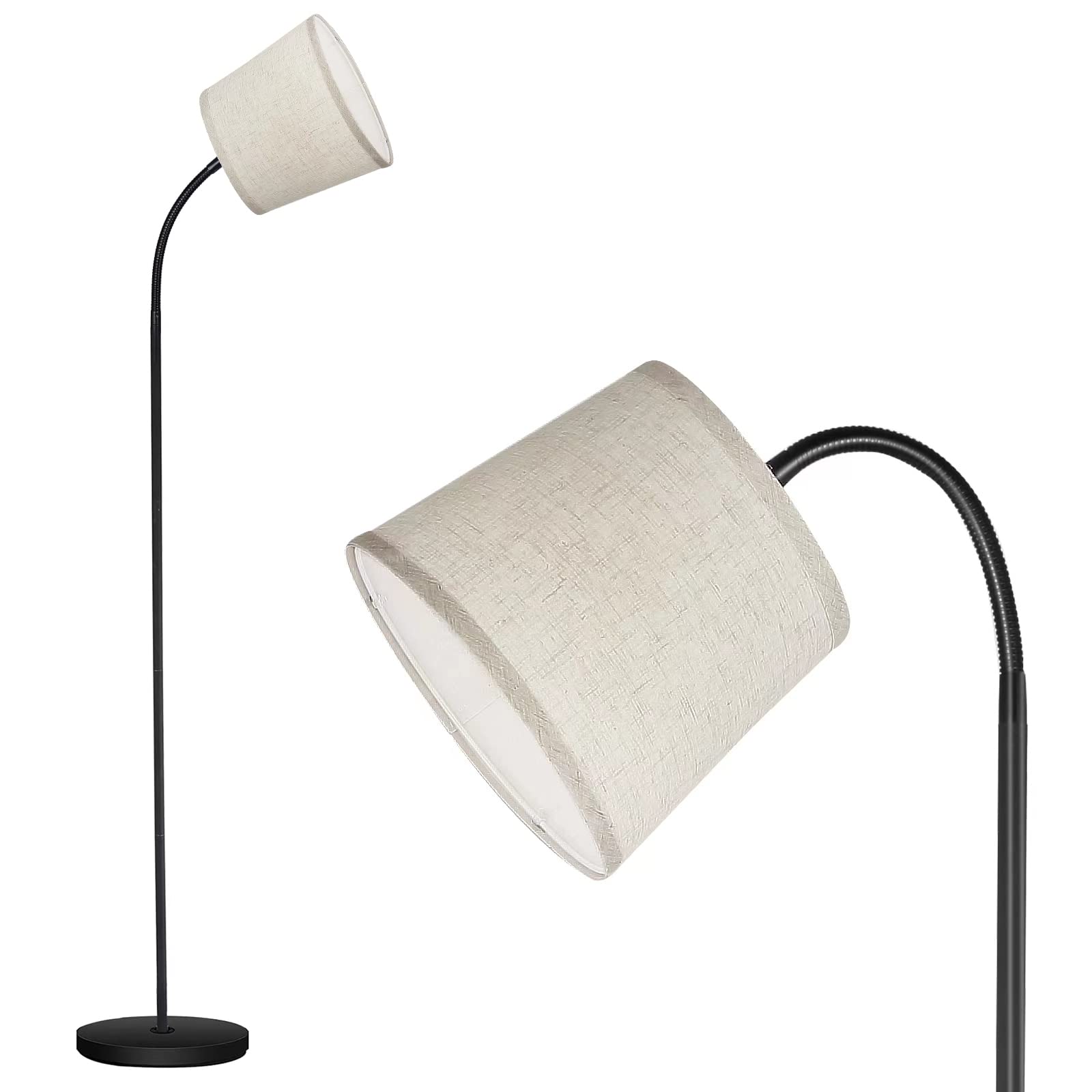 Auquee Led Floor Lamp With Adjustable Gooseneck, Beige Linen Shade, 12W Bulb Included