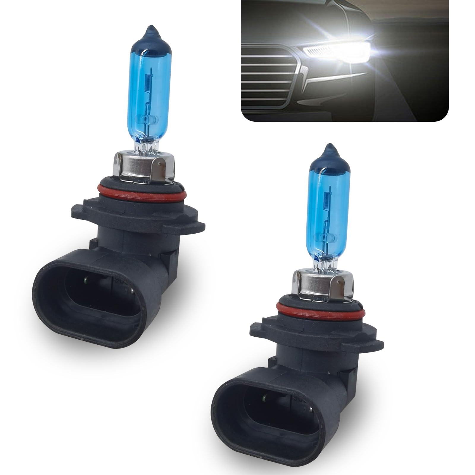 GKmow HB4 9006 Halogen Bulbs, 12V 55W High Beam Lights, 2 PCS, White, Model GKLSD2001WH-9006