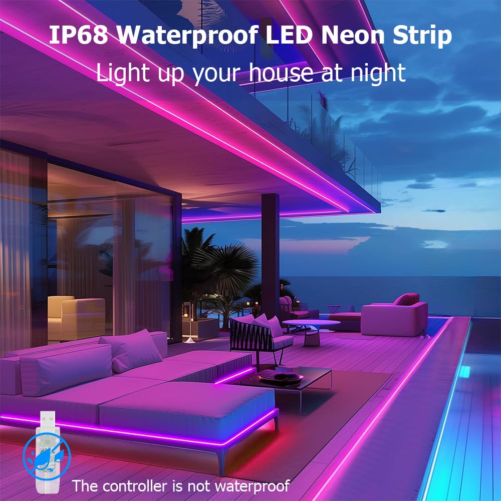 EcoMyLife 16.4ft LED Neon Rope Lights, RGB, IP68 Waterproof, Dimmable with APP & Remote, Flexible for Indoor/Outdoor Decor