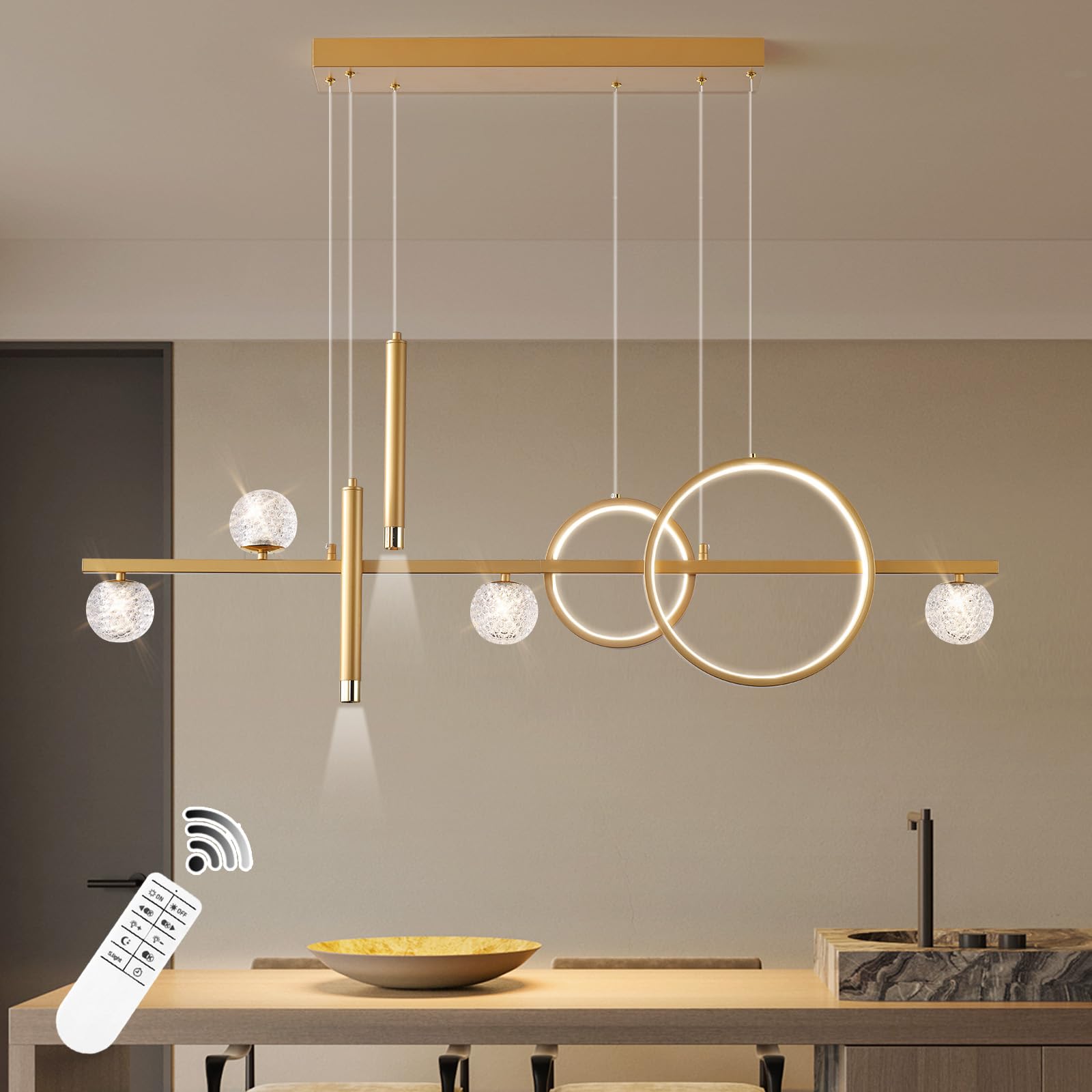 ORANOOR LED Gold Chandelier, 47in Dimmable Modern Pendant Light for Dining Room, Model 8856-Gold