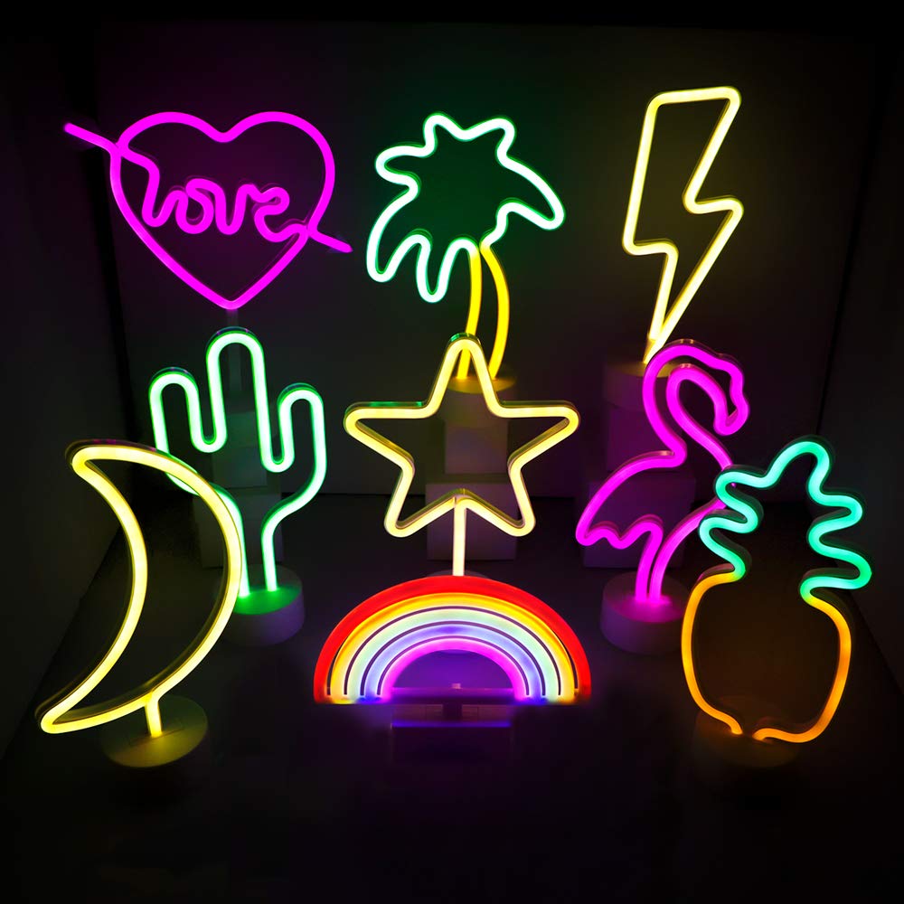 Isaac Jacobs Led Neon Yellow Lightning Bolt Tabletop Lamp - Night Light For Bedroom & Parties