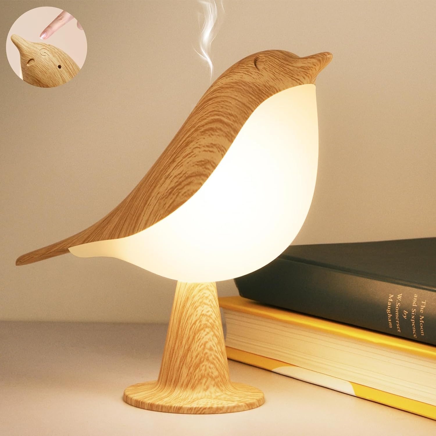 OFiSEXPT Small Lamp for Bedroom Nightstand, Mini Bright Bird Led Atmosphere Lampcordless 3 Color Dimmable Rechargeable Touch Lam