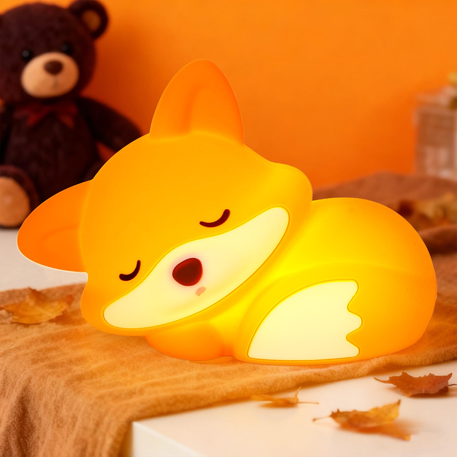 Amaredom Fox Night Light, Cute Fox Lamp, Silicone Dimmable Nursery Nightlight, Rechargeable LED Bedside Lamp with 20 Minutes Tim