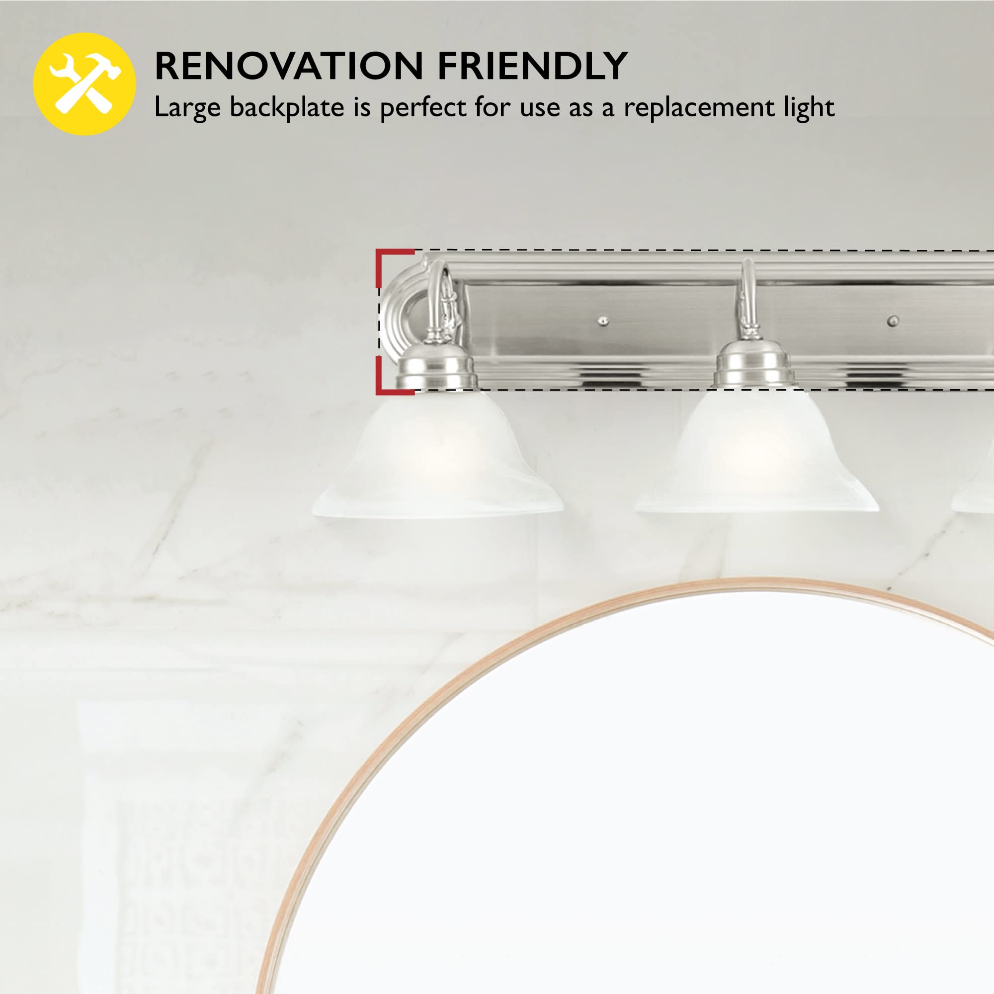 Design House 517383 Millbridge Vanity Light, Frosted Glass Shades, Dimmable, Bathroom Wall Fixture, 3, Satin Nickel Finish