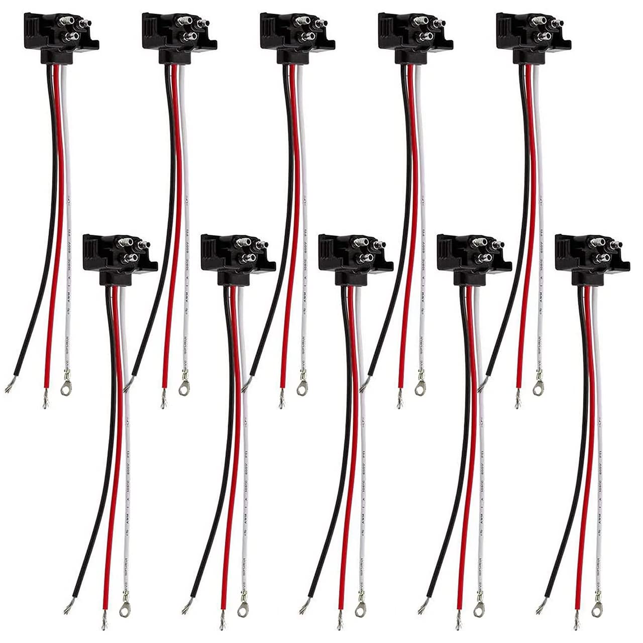 10X 3 Wire Plug Truck Trailer Light Plug Molded 3 Prong Pigtail Harness For Stop Turn Tail Sealed Round Oval Light Brake Backup