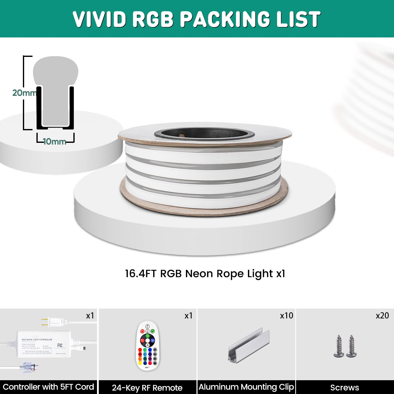 GZBtech RGB LED Neon Rope Lights 16.4FT, Waterproof Color Changing, Dimmable, ETL Listed, Model MS-RGBNEON-5M-B