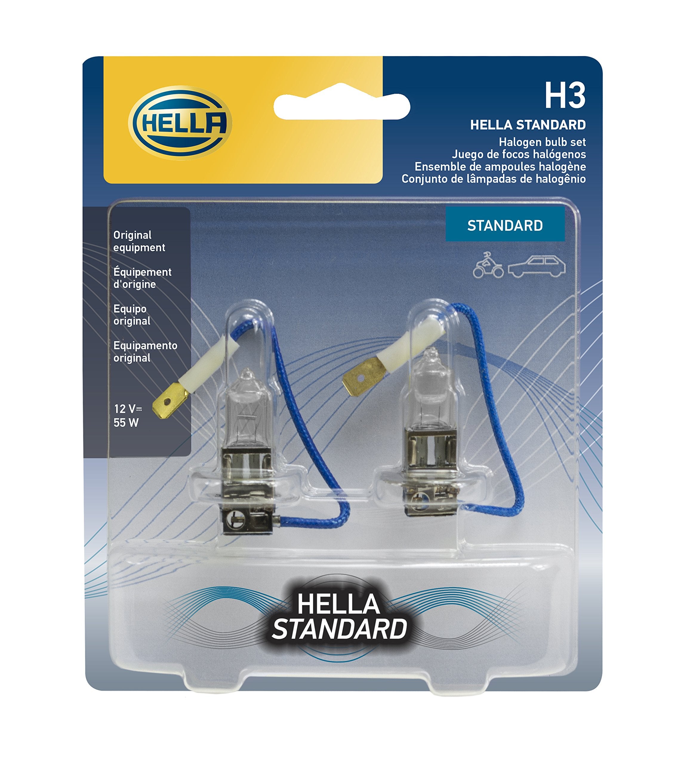 HELLA H3TB Halogen Bulb, 12V, 55W, Twin Blister Pack, Standard Size, Multi Color, Glass Material