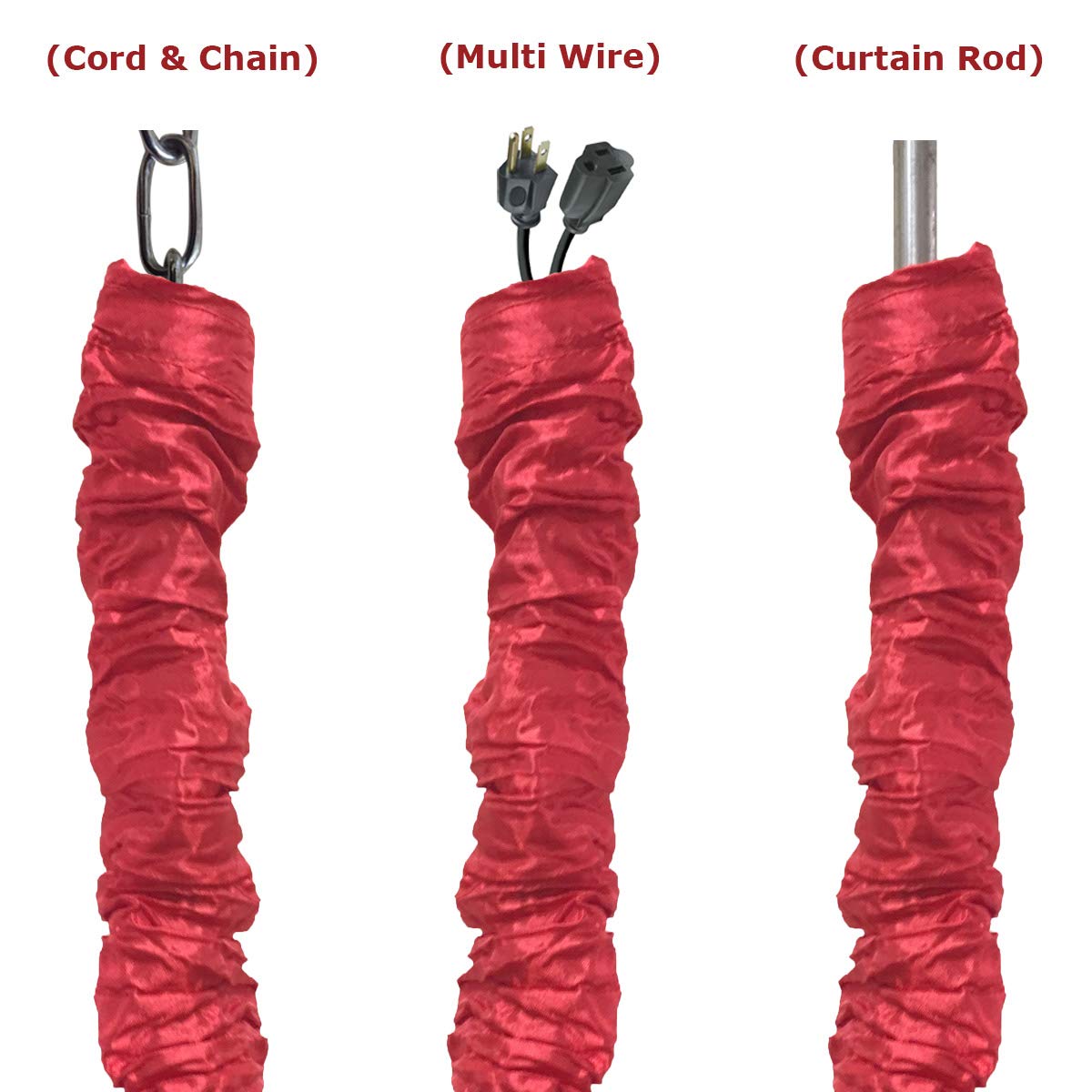 Royal Designs, Inc. Chandelier Chain Cover, 4 ft Silk Fabric, Touch Fastener, Red, 4 Pack