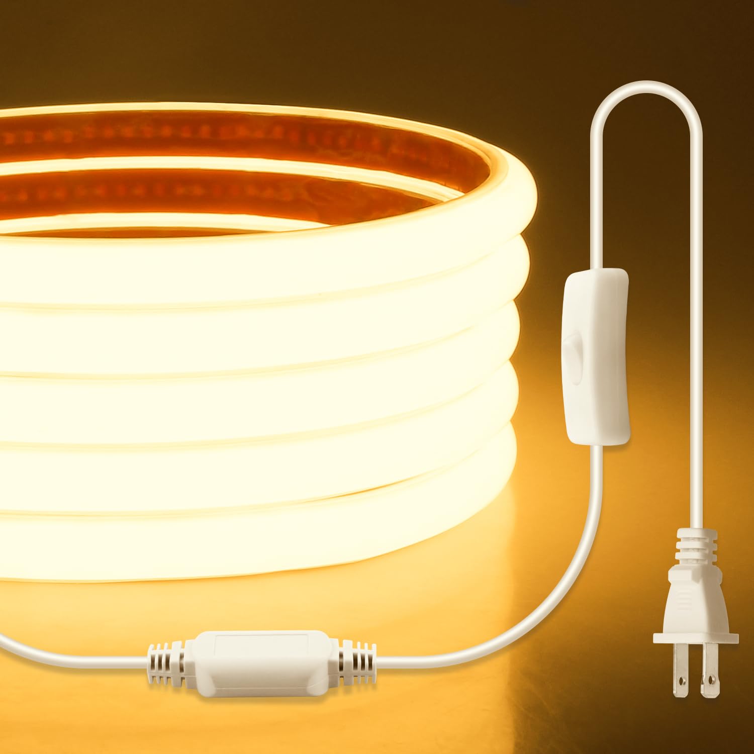 Aclorol COB LED Band Light 110V 120V 6FT LED Light Band Warm White 3000K with Self-Adhesive Super Bright 576LEDs Flexible Rope Lights for Kitchen Cabinets Closet DIY Lighting Project CRI90+ IP67