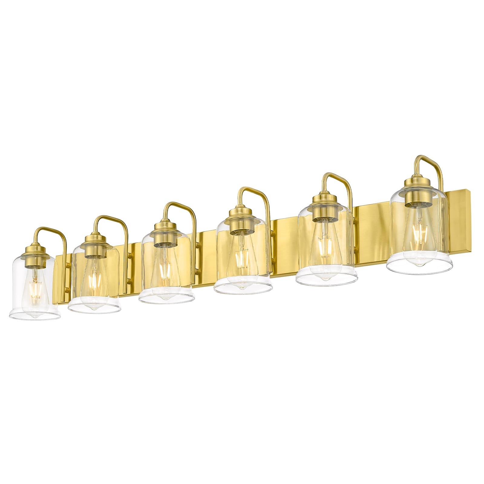 Zeyu 44 Inch Brushed Gold Bathroom Light Fixtures, 6 Lights Vintage Wall Light, Modern Vanity Light With Clear Glass Shade, Zsl7
