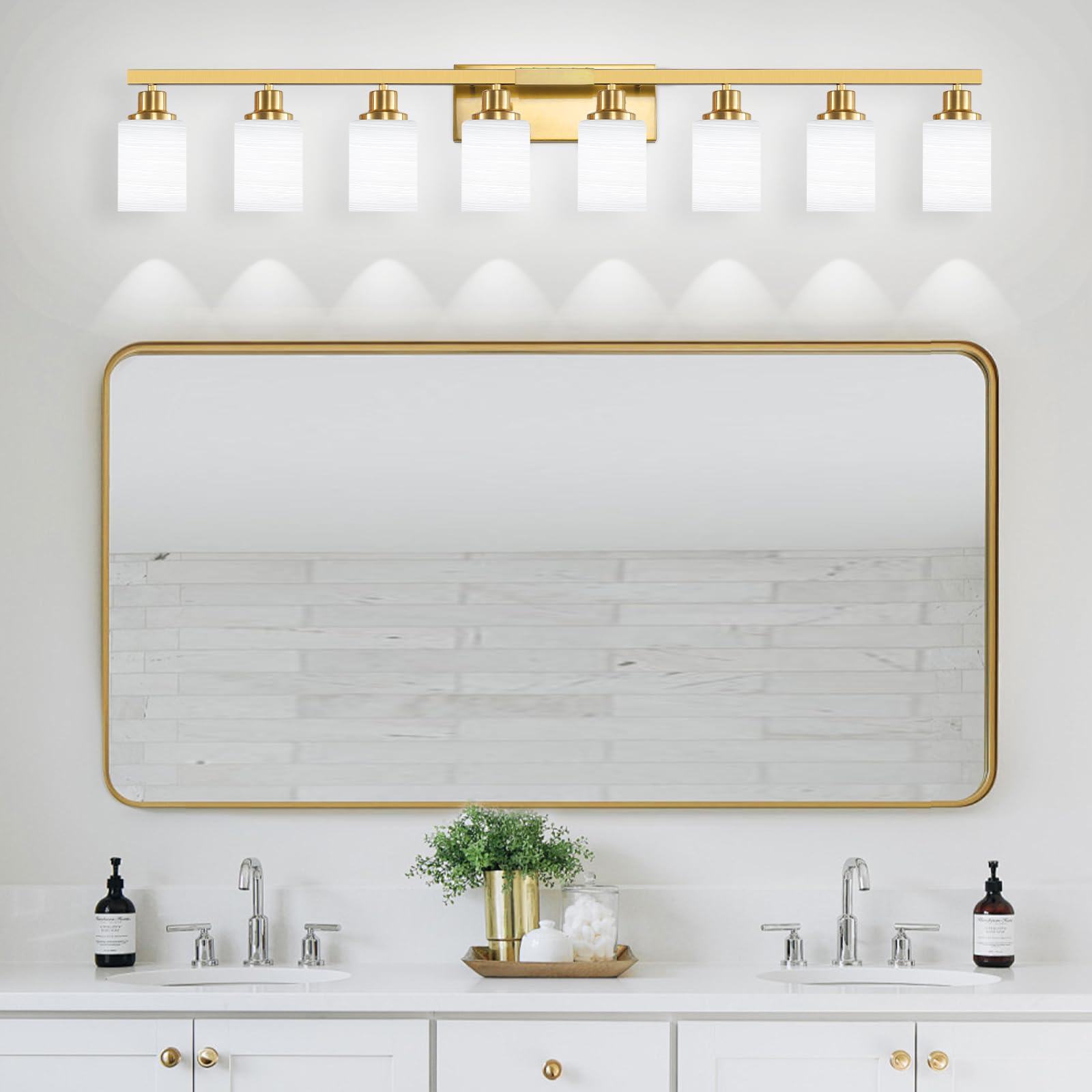 Dikaida 52Inch Gold Bathroom Light Fixtures, Modern Bathroom Vanity Light With Milky White Glass Shade, Gold Bathroom Wall Lamp