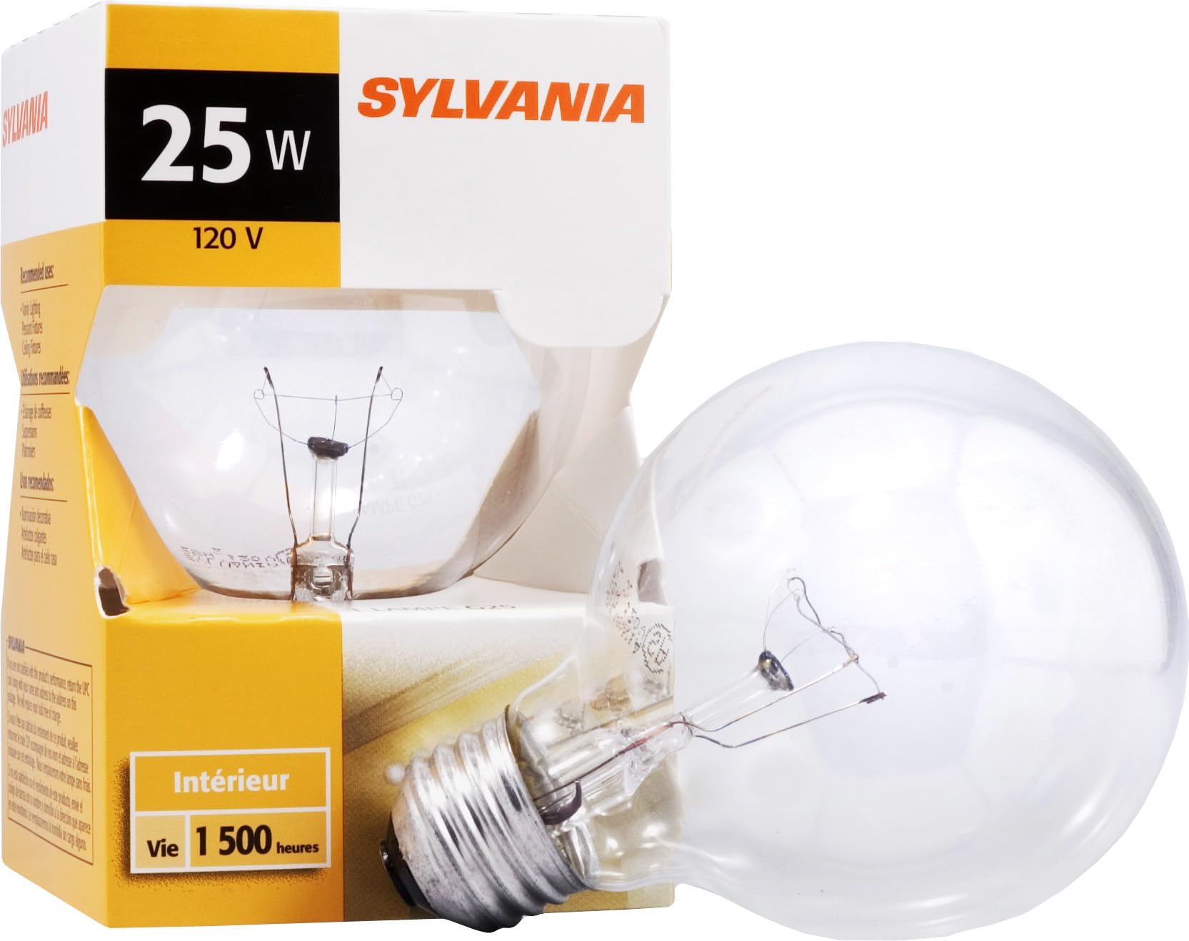 Sylvania 25 Watt Vanity Light Bulbs 1 Pack - Incandescent E26 Medium Base Globe Bulbs for Bathroom, Dimmable G25 Type G Round Va