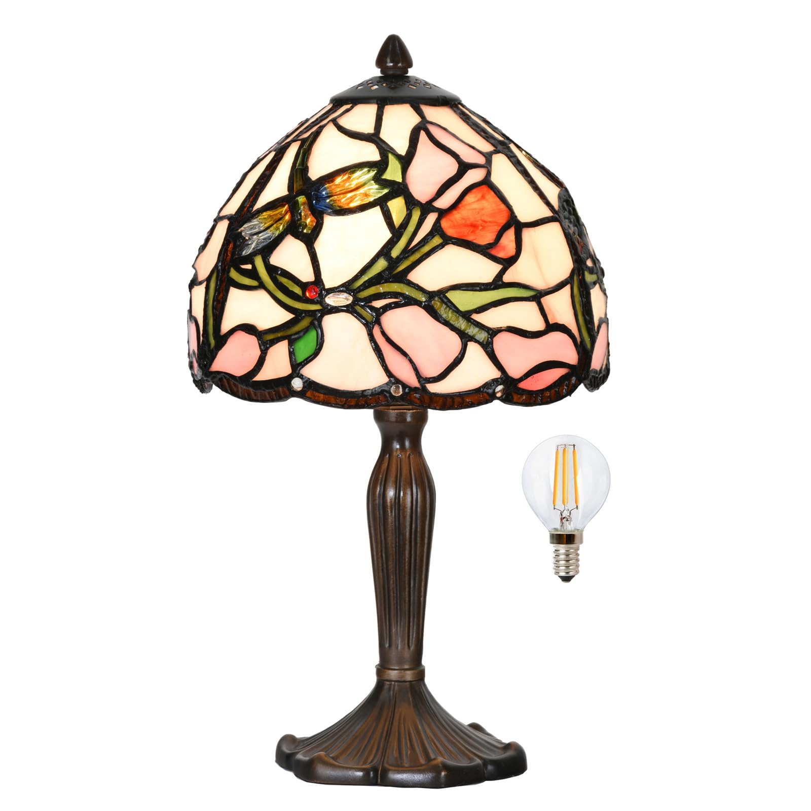 HomeBeauty TL0009 Tiffany Lamp Tulip Design Stained Glass Table Lamp 8 D x 14.25 H for Living Room Bedroom Bedside Nightstand Home Office  lED Bulb Included (Tulip)