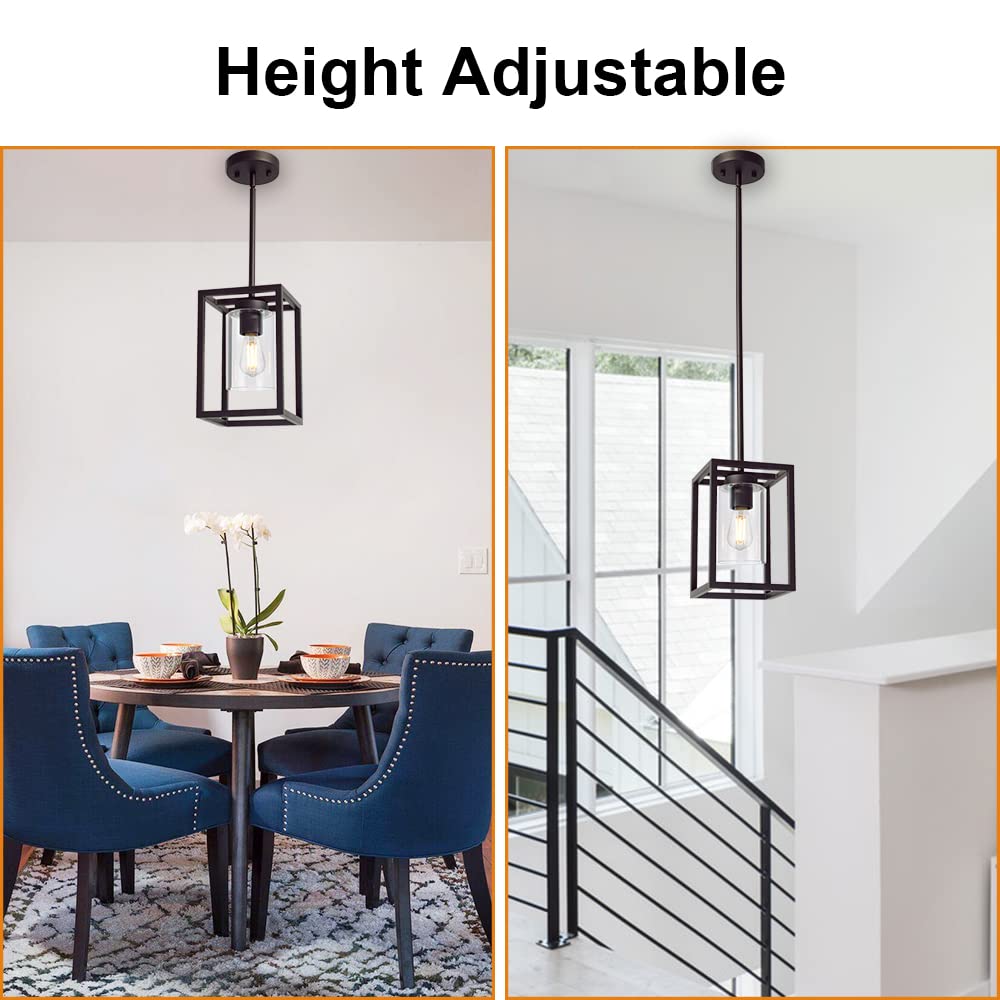 Vinluz Modern 1-Light Cage Kitchen Island Pendant Lighting With Glass Shade Oil Rubbed Bronze Chandeliers Dining Room Lighting F
