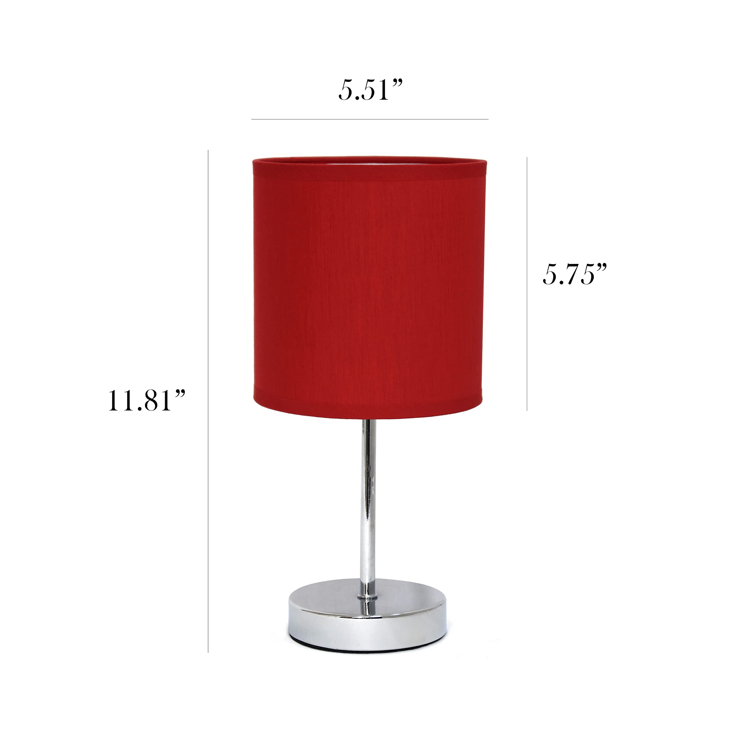 Simple Designs Lt2007-Red-Lb Basic Chrome Mini Table Lamp For Living Room, Nightstand, Desk, Countertop, Red, With Feit Led Bulb