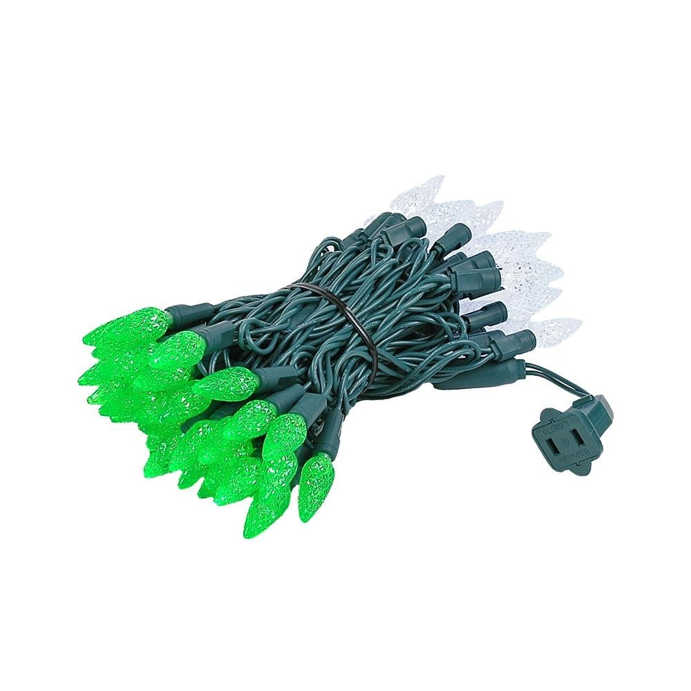 Novelty Lights C6 LED Christmas Mini Light Set, 70 Lights, Green/Pure White, 24 Feet, Commercial Grade Outdoor String Lights