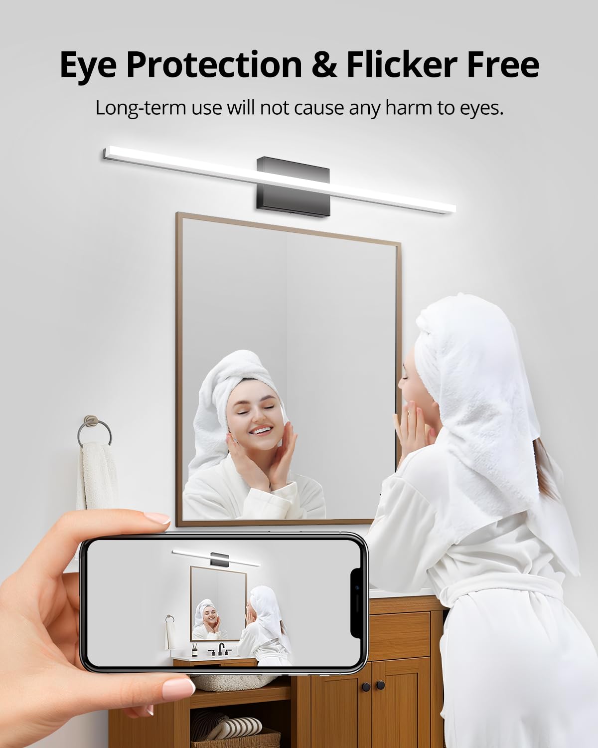 Combuh LED Bathroom Vanity Light Bar 36 Inch Black 20W Acrylic IP44 Over Mirror Cool White 6000K Model 6270