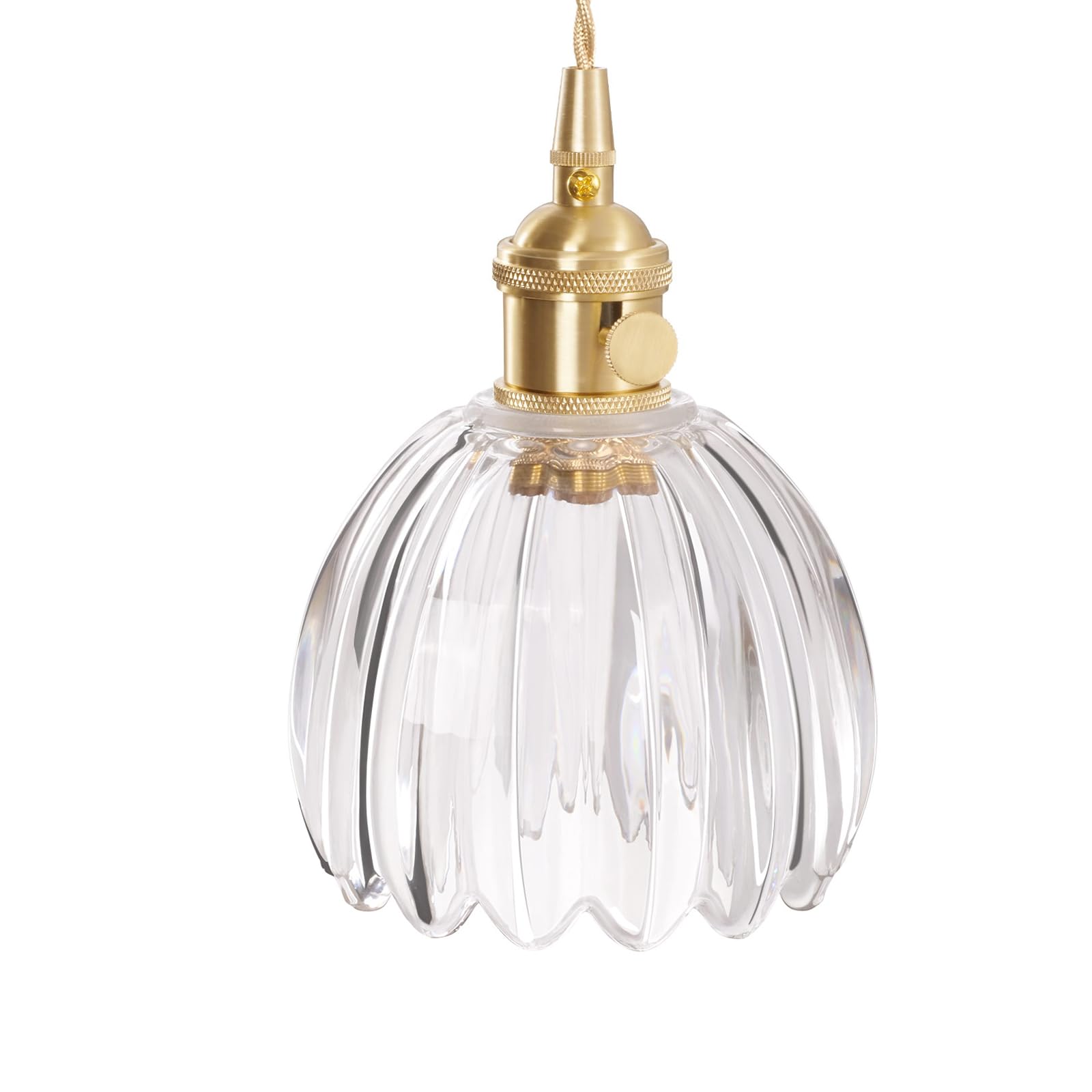 Shenmoyl Mini Pendant Light with Clear Tulip Glass Lmapshade, Brass Vintage Pendant Light Adjustable Hanging Light for Kitchen I