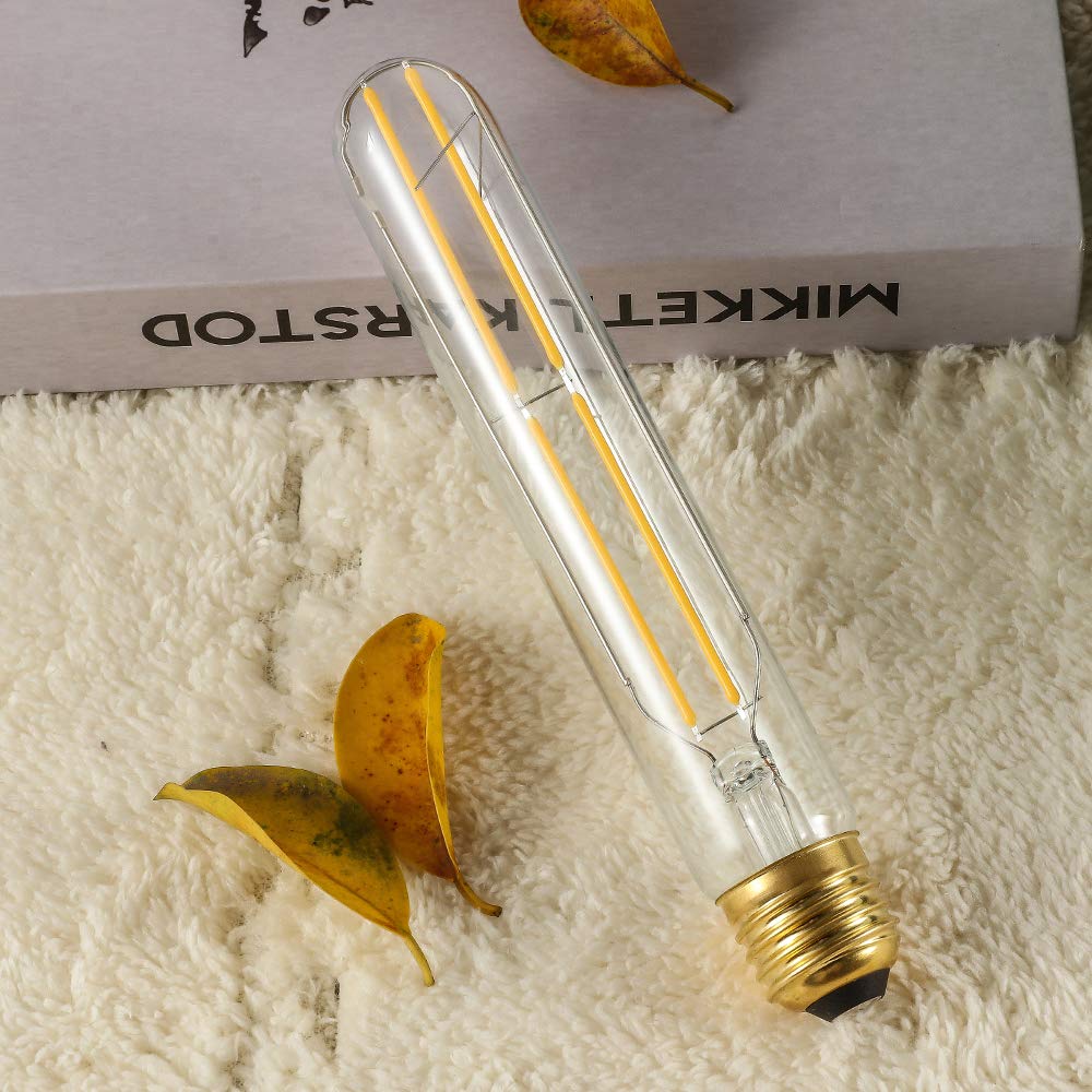 Lvye T10 Tubular Bulbs,E26 Dimmable Led Light Bulbs 6W Equal 60 Watt,2700K Warm White,Long Edison Led Bulb,600Lm,T10 Clear Glass