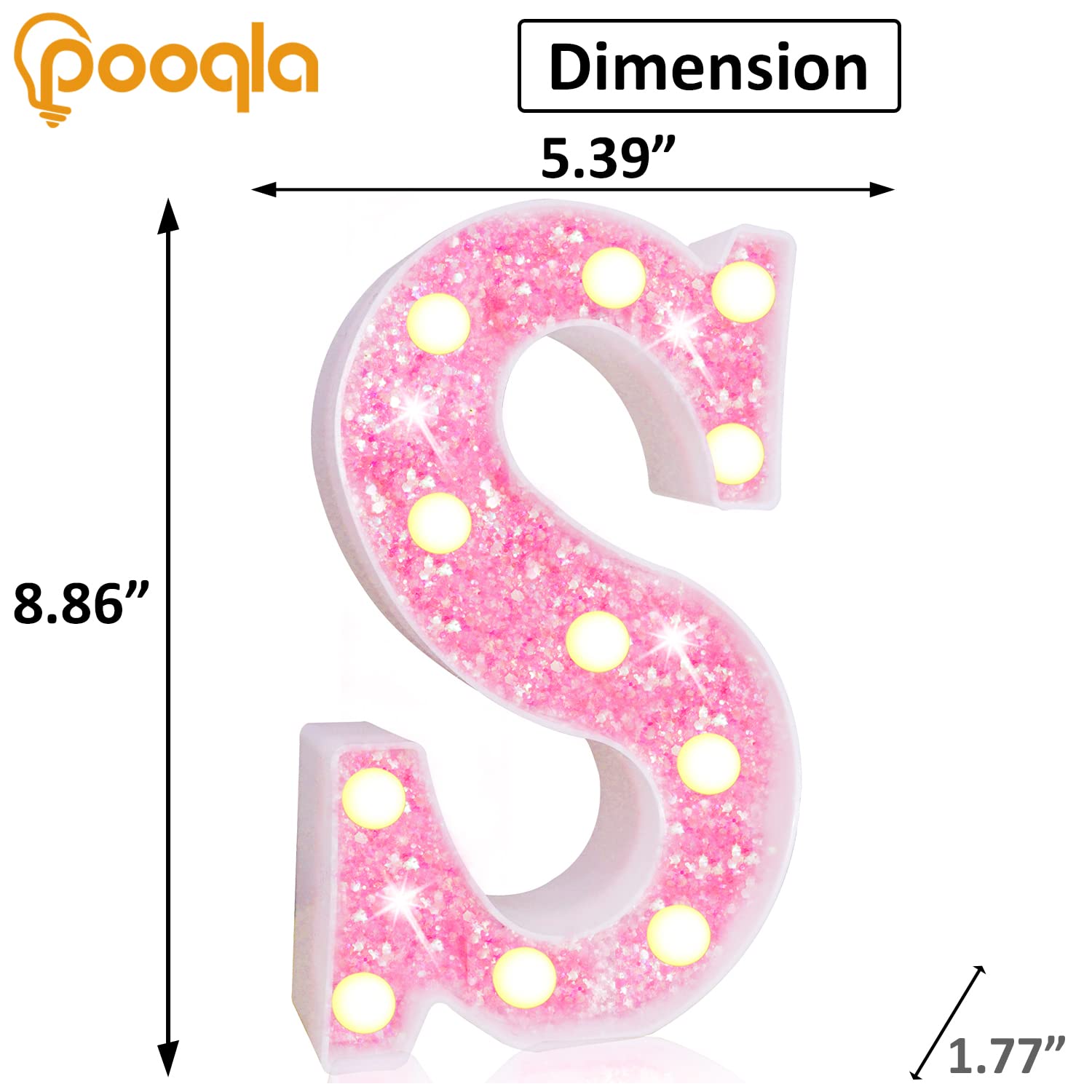 Pooqla LED Marquee Letter Lights, Sequin Pink, Battery Powered, Alphabet Sign for Parties and Home Decor