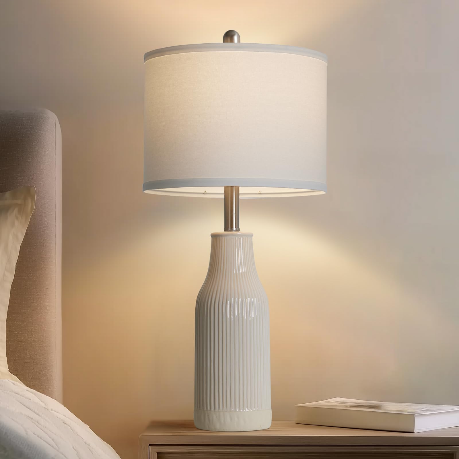 luxeflow 24.5 Modern Ceramic Table Lamp for Nightstand, Farmhouse Bedside Lamp for Bedroom, Small Table Lamp for Living Room End