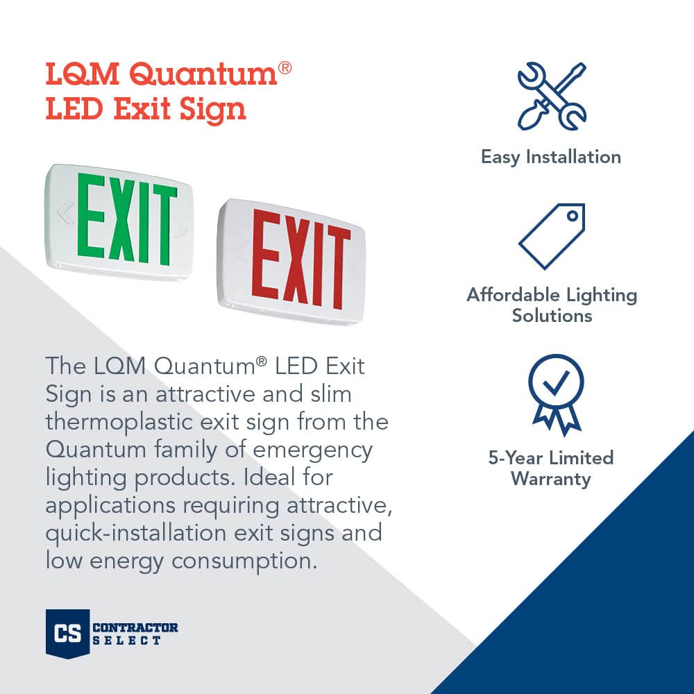 Lithonia Lighting Quantum LED Emergency Exit Sign, Green Letters, No Battery Back Up, Model LQM S W 3 G 120/277 M6