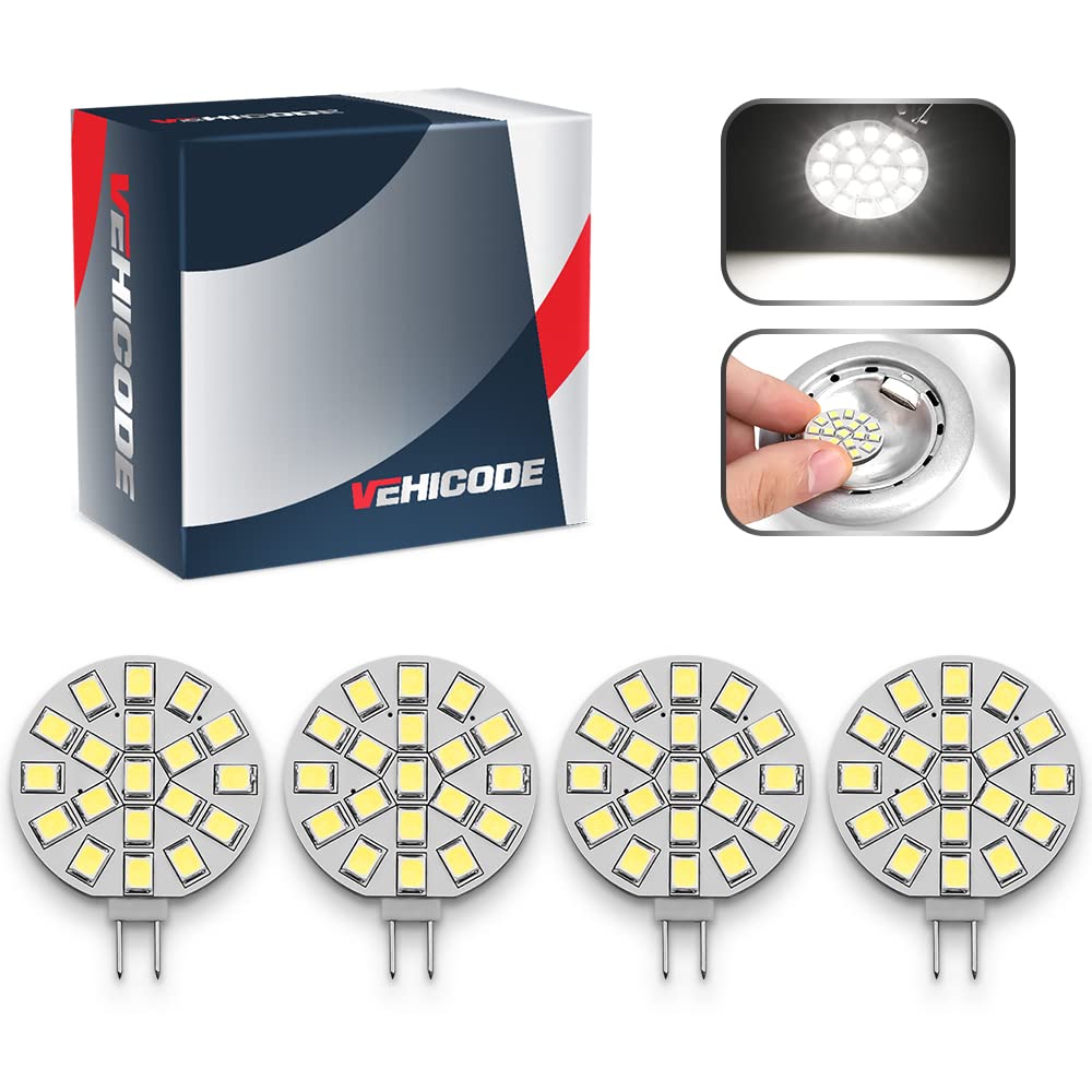 VehiCode G4 LED Bulb 12V AC/DC Daylight White 10W Halogen Equivalent Puck Cabinet Spot Light Bright 6000K JC Bi-Pin Base Round L