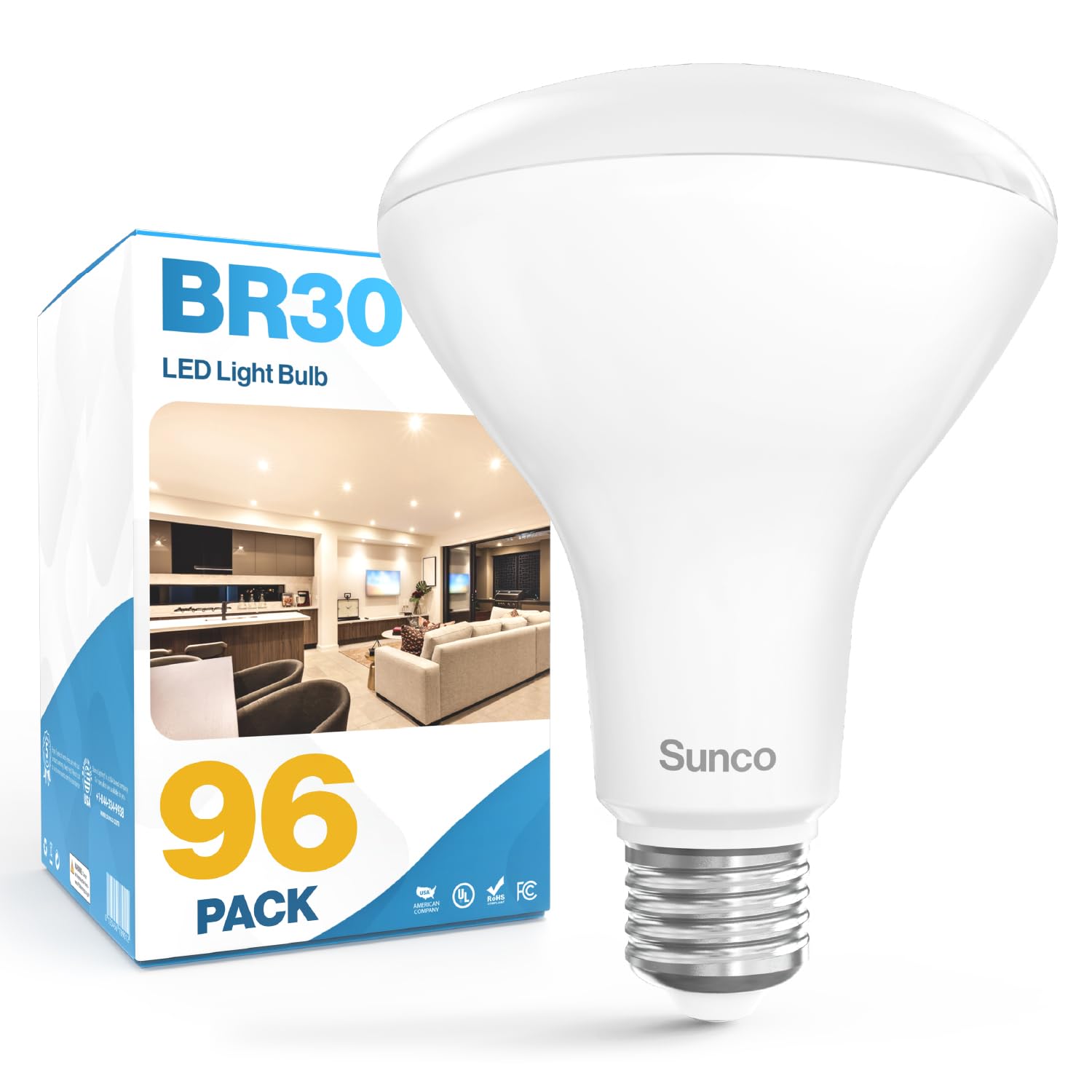Sunco 96 Pack BR30 Light Bulb LED Recessed Can Light Bulbs, Indoor Flood Lights 850 LM, 11W (65W Equivalent), 3000K Warm White, 