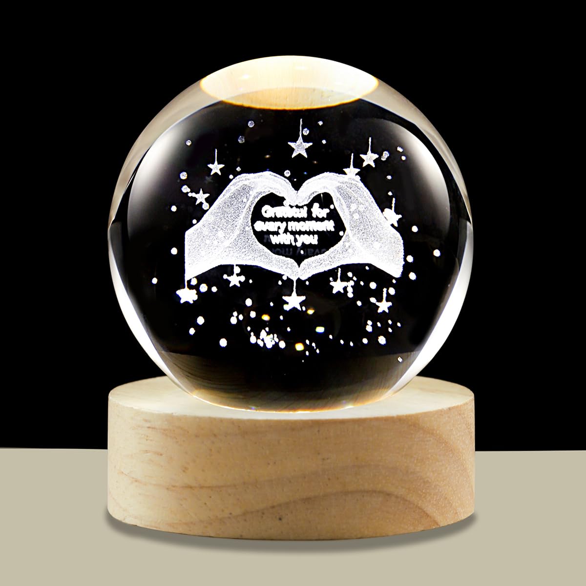 Hochance 3D Hand Crystal Ball Lamp With Adjustable Brightness Led Wooden Base Night Light For Kids Teens mature-themeds Birthday Gift Home Desk Office Bedroom Decor (6Cm / 2.4 )
