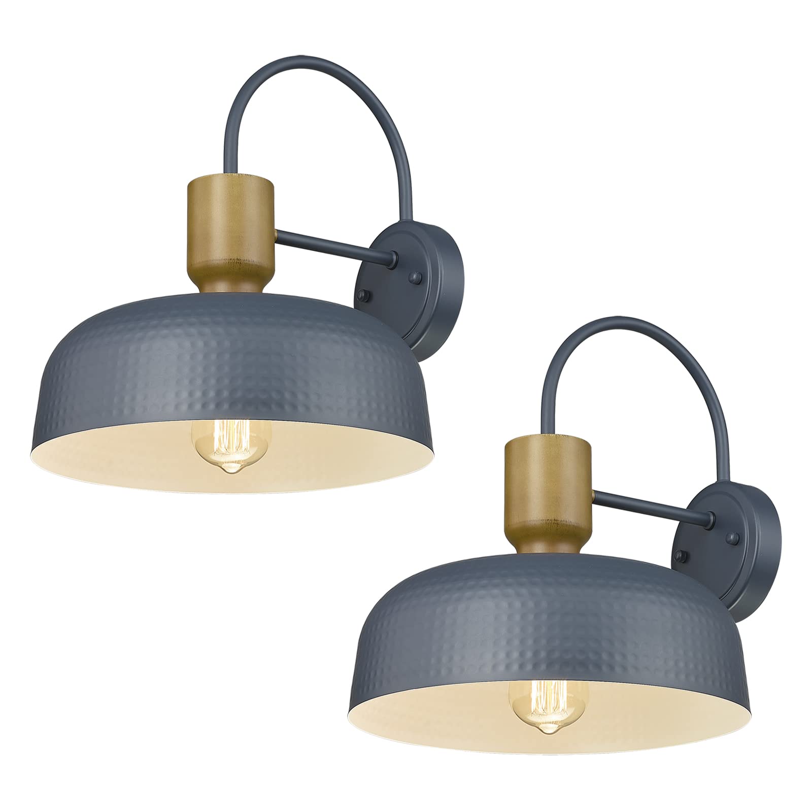 Darkaway Modern Barn Light Fixtures Wall Lamps Sconces With Hammered Metal Shade  Blue Lighting For Outdoor Indoor Patio Porch Lights  2 Pack