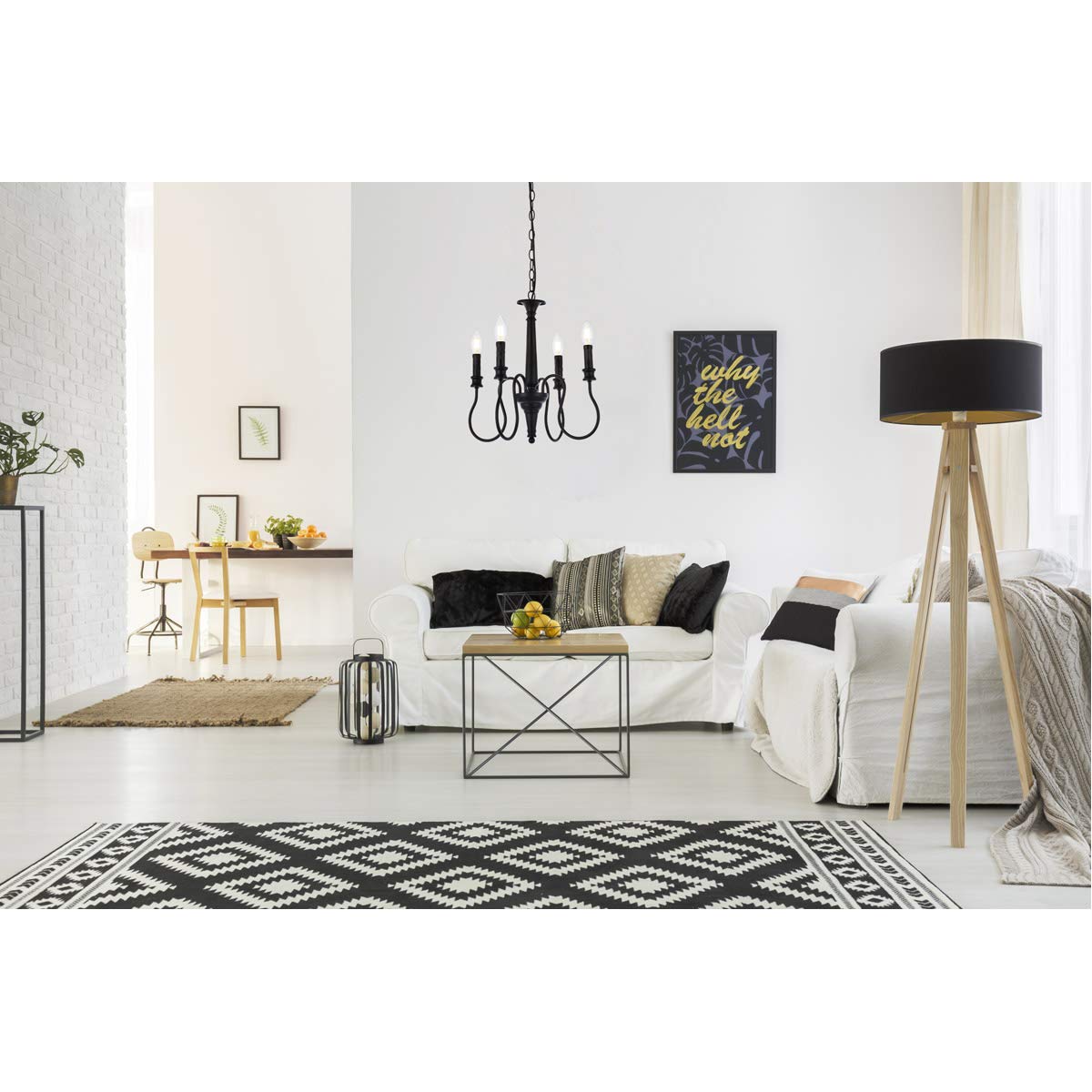 Elegant Lighting Living District Flynx 4-Light Mid-Century Metal Pendant in Black