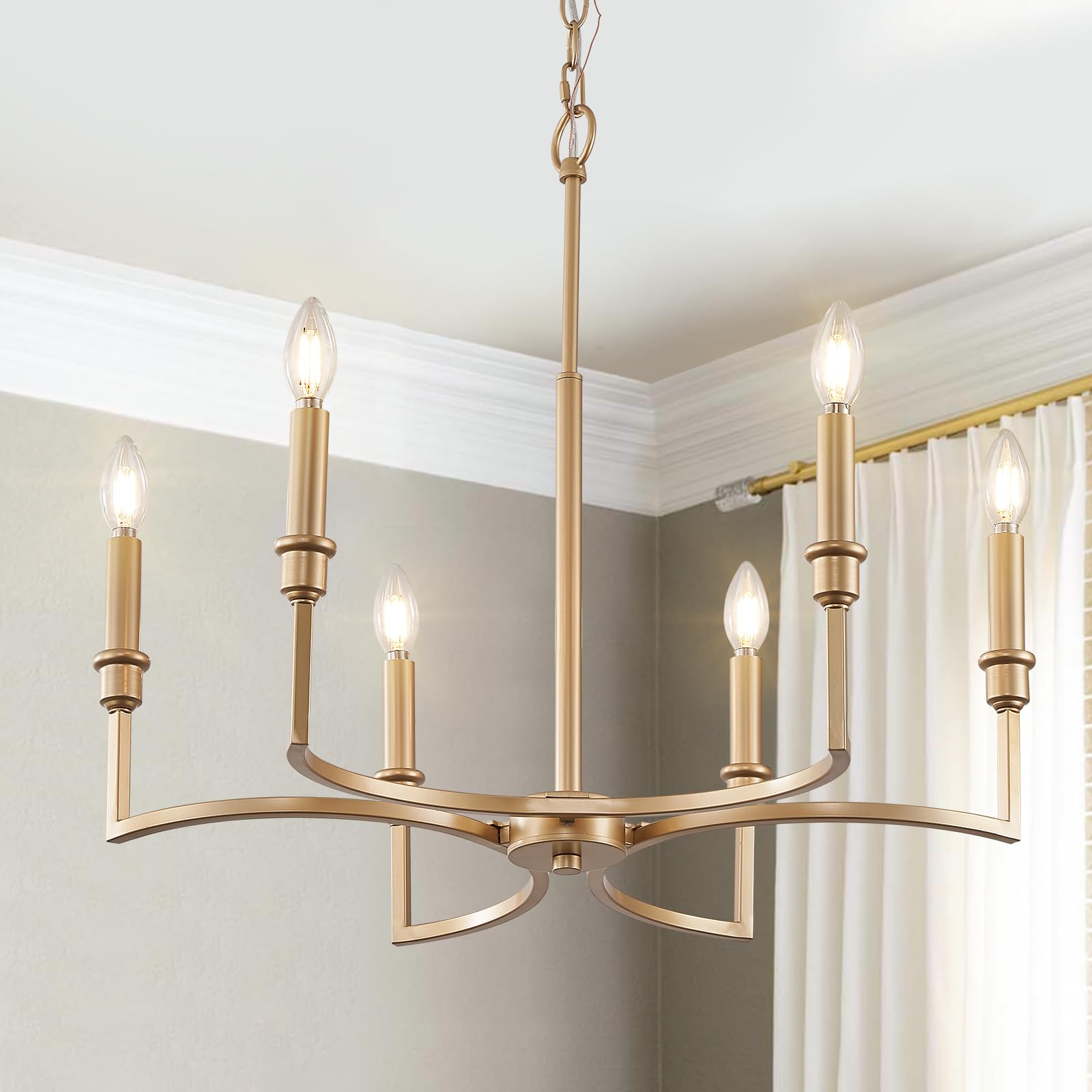 CaraLuxe Gold Chandelier Light Fixture 6-Light Candle Dining Room Chandelier Lighting Over Table Vintage Brass Metal Chandeliers