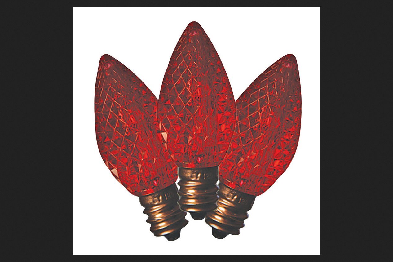 Holiday Bright Lights LED C7 Faceted Christmas Light Bulbs, Red, 2 in., 25 Pack, Acrylic