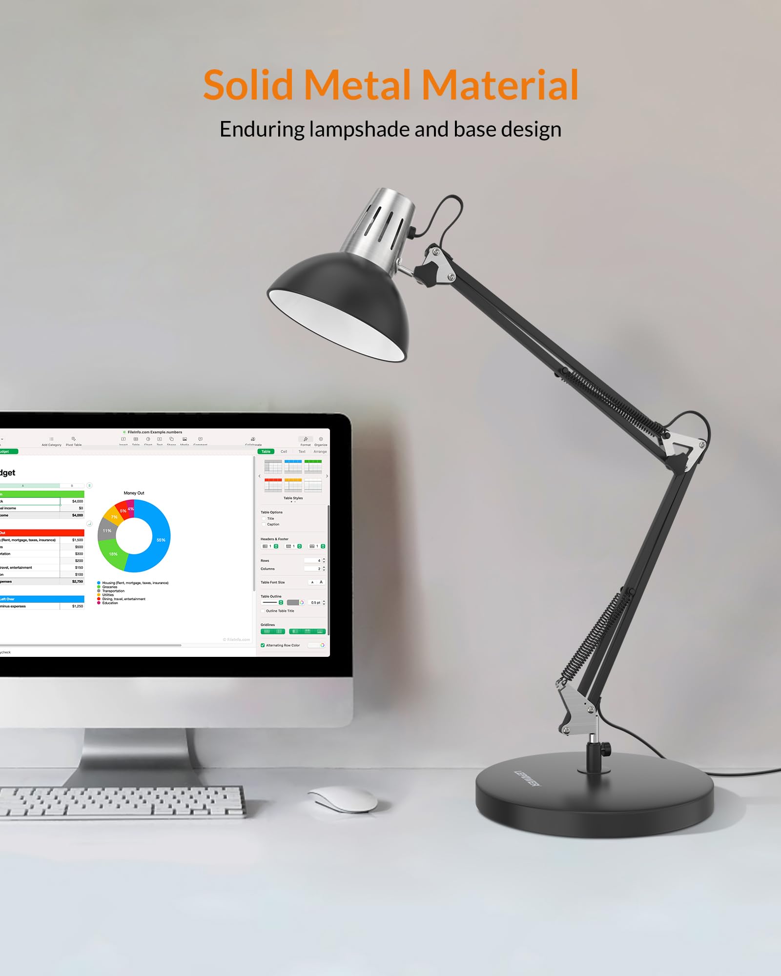 LEPOWER Metal Desk Lamp, Adjustable Goose Neck, On/Off Switch, Clamp, Black, Model UT2020