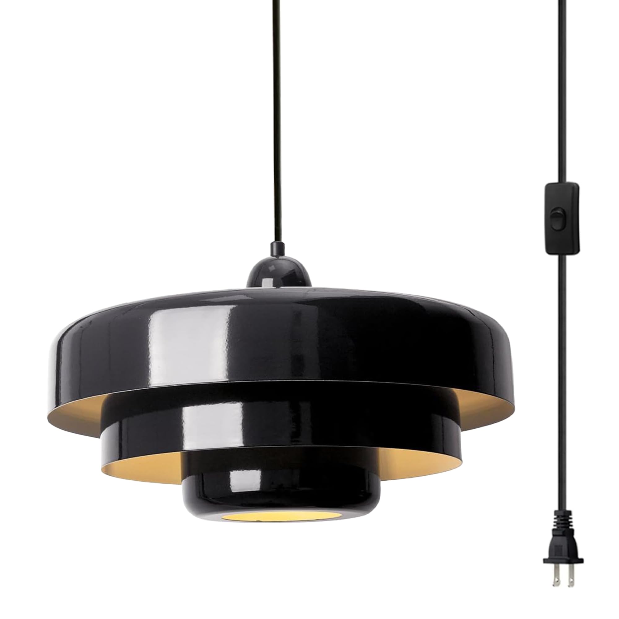 Doungros Black Pendant Light With Plug In Cord Modern Pendant Lighting 3-Layer Nordic Style Metal Shade Hanging Light Fixtures Hanging Lamp For Kitchen Island Dining Room Bedroom