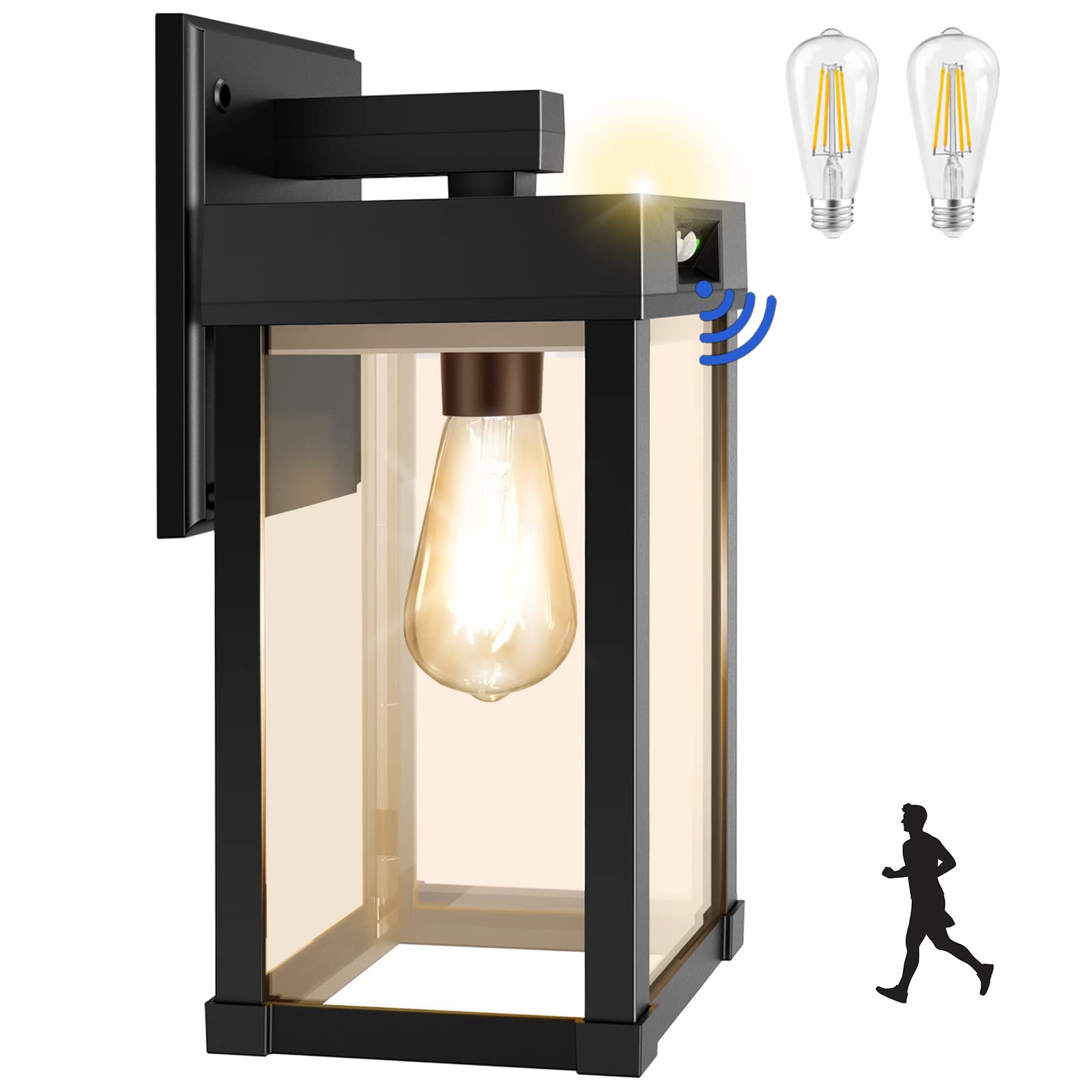 AEQ Solar Wall Lights Outdoor, Solar Wall Sconce with 3 Lighting Modes & Motion Sensor, Waterproof Porch Light with Clear Panel 