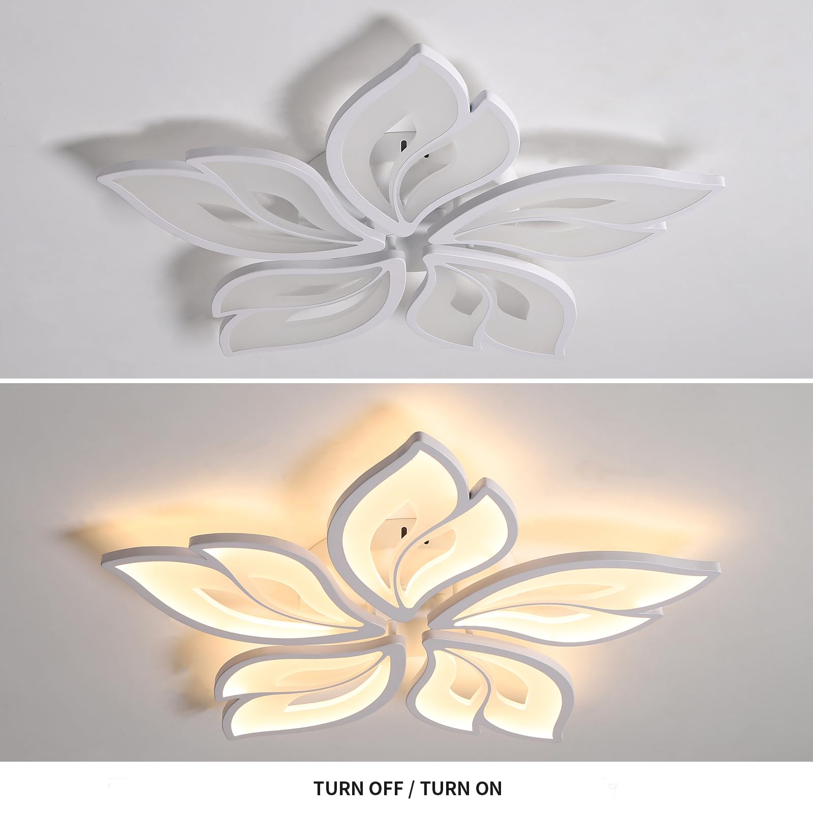 JAYMP LED Ceiling Light - Dimmable Flower Shaped Lamp with Remote Control, 25.6in, White/5 Petals, Model GB6105