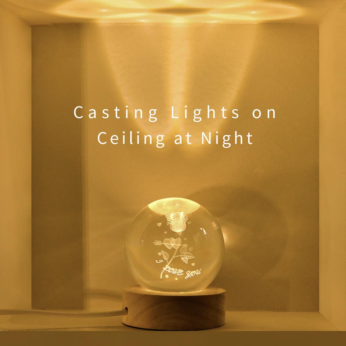 Qianchang 3D Rose Crystal Ball Night Light, I Love You Decor Figurine Lamp, Engraved Rose In Glass Ball Gifts For Mom Mother Gir