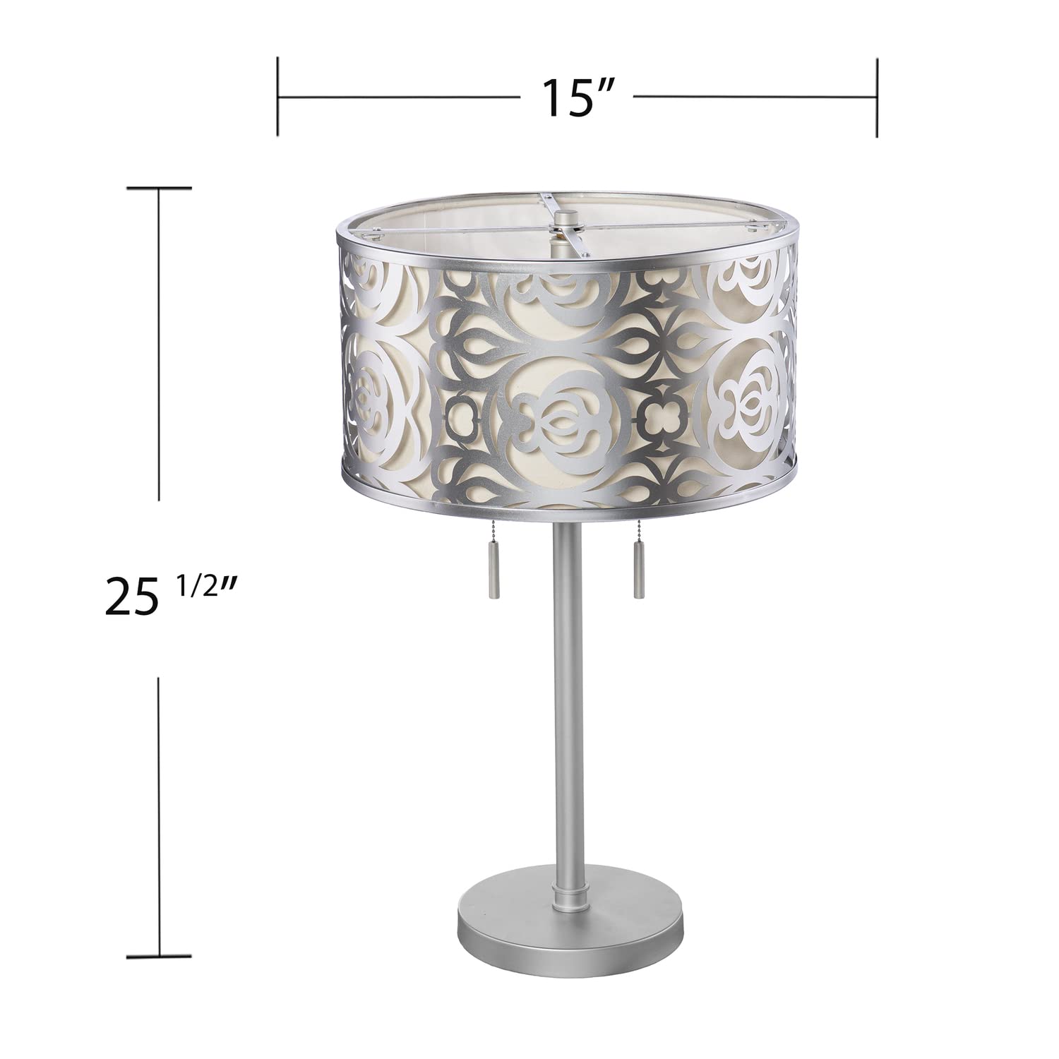 Sei Furniture Vedrix Silver Metal Round Table Lamp With White Shade