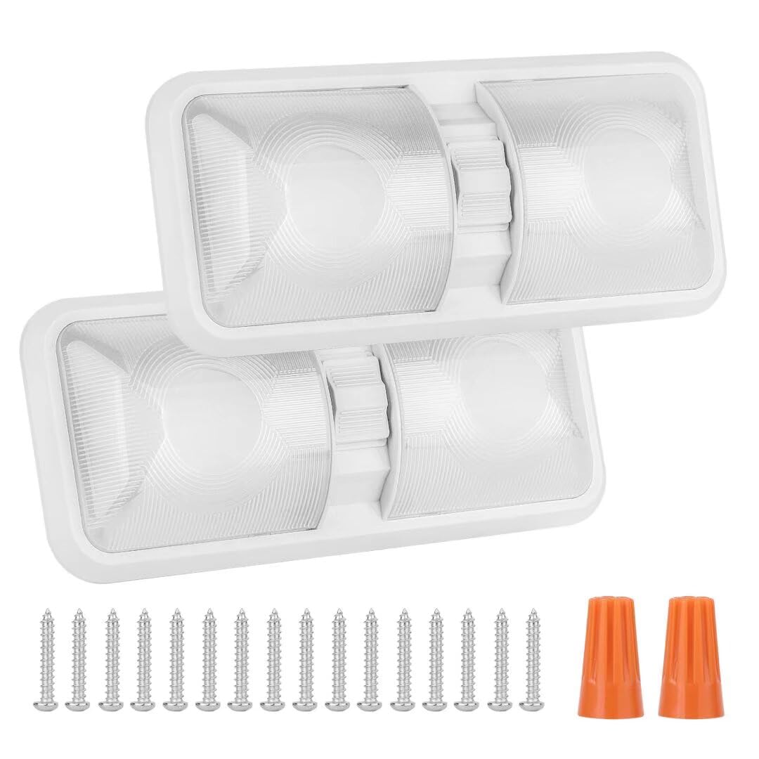 Rvzone Led Rv 12V Led Ceiling Double Dome Light Fixture | 1100 Lm Rv Interior Lighting For Rv Trailer Camper Truck Van Boat Car(